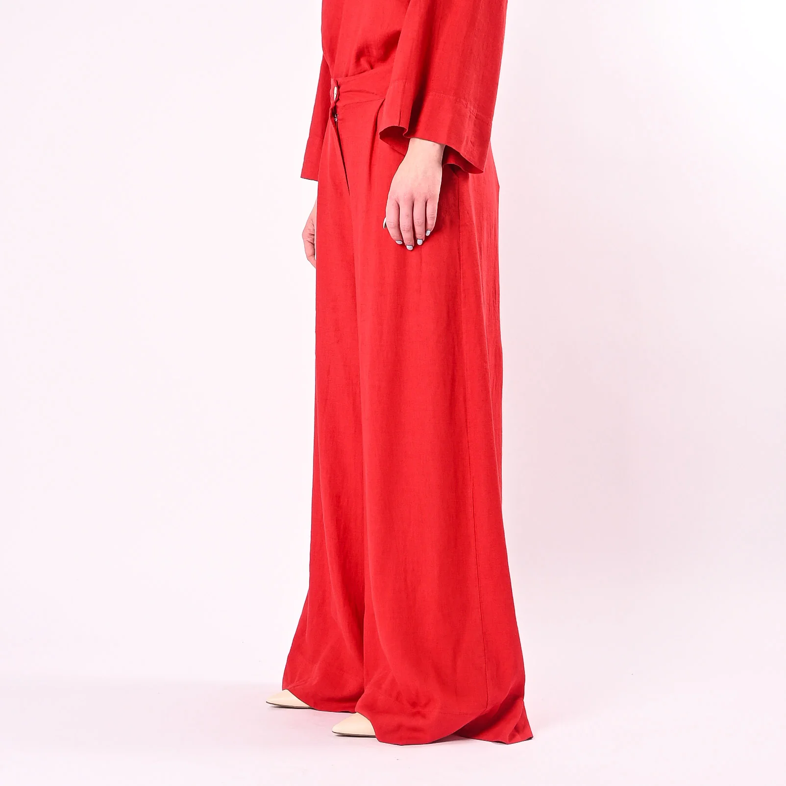 PHILIA LOFT - PANTALONE PALAZZO FLUIDO LINO/VISCOSA ART.R02L1142/R - ROSSO - Image 3