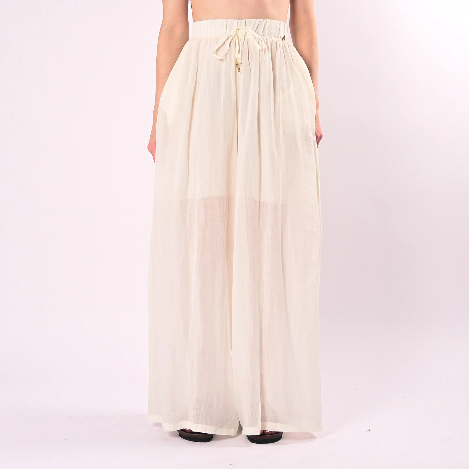 PHILIA LOFT - PANTALONE PALAZZO IN RAMIE ART.R02L1202/B - BURRO - Image 2