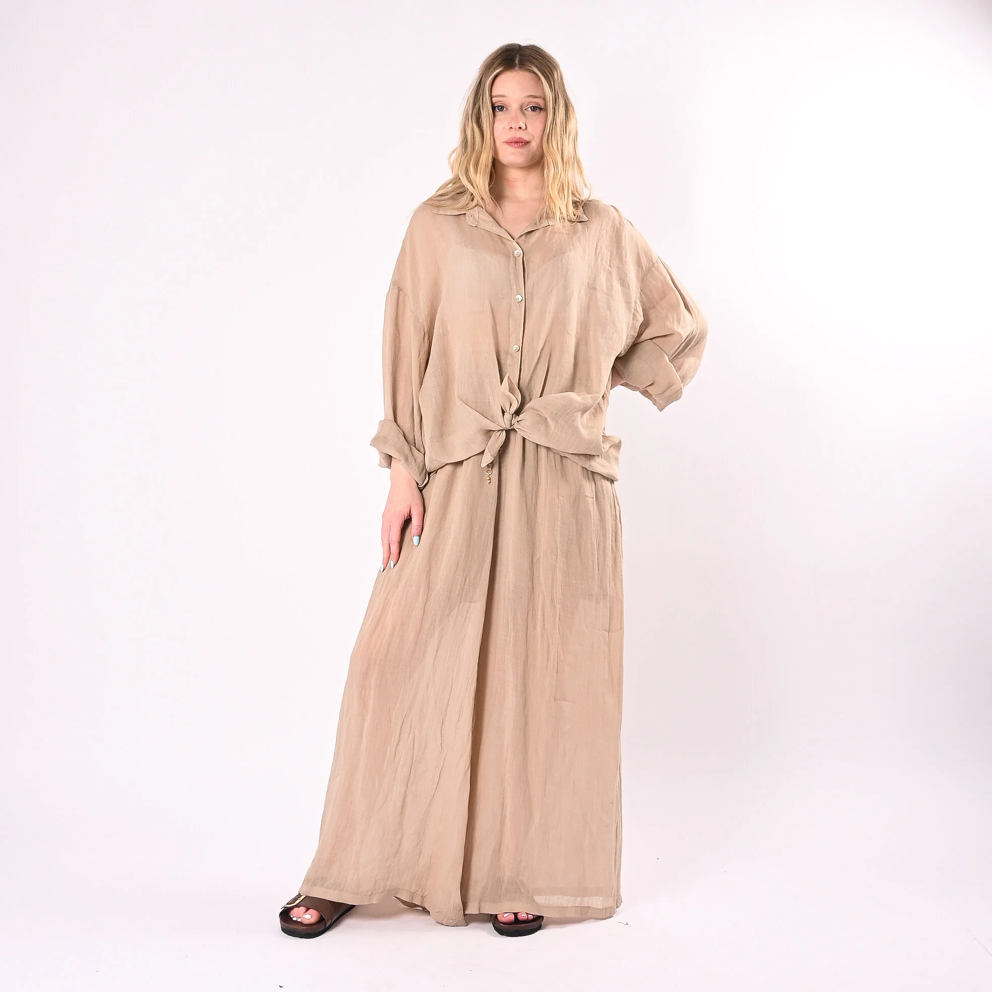 PHILIA LOFT - PANTALONE PALAZZO IN RAMIE ART.R02L1202/C - CORDA - Image 6