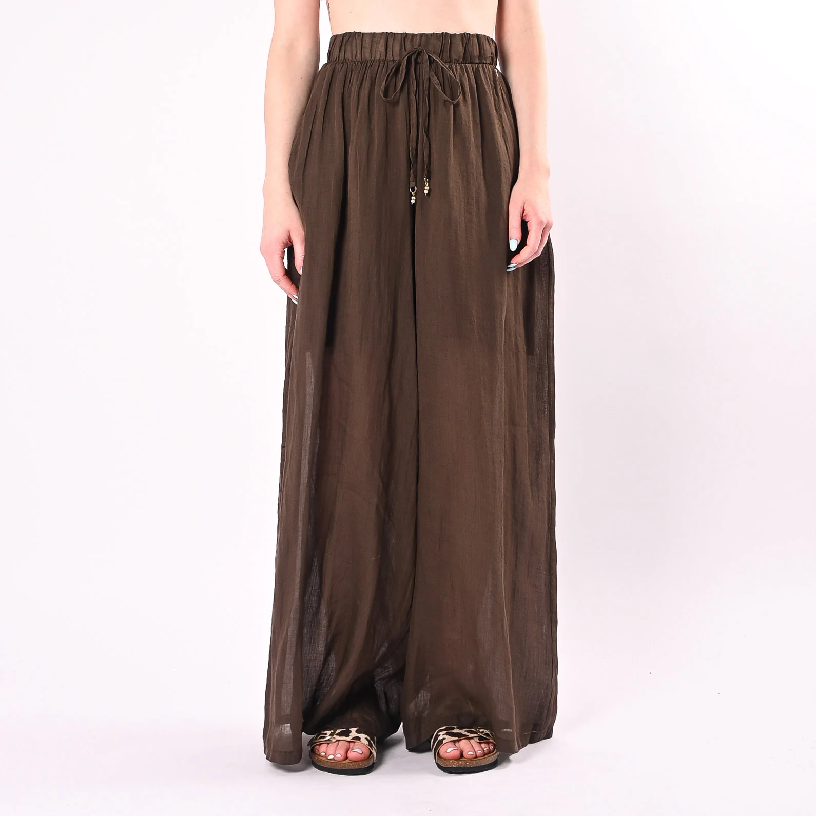 PHILIA LOFT - PANTALONE PALAZZO IN RAMIE ART.R02L1202/CI - CIOCCOLATO - Image 2