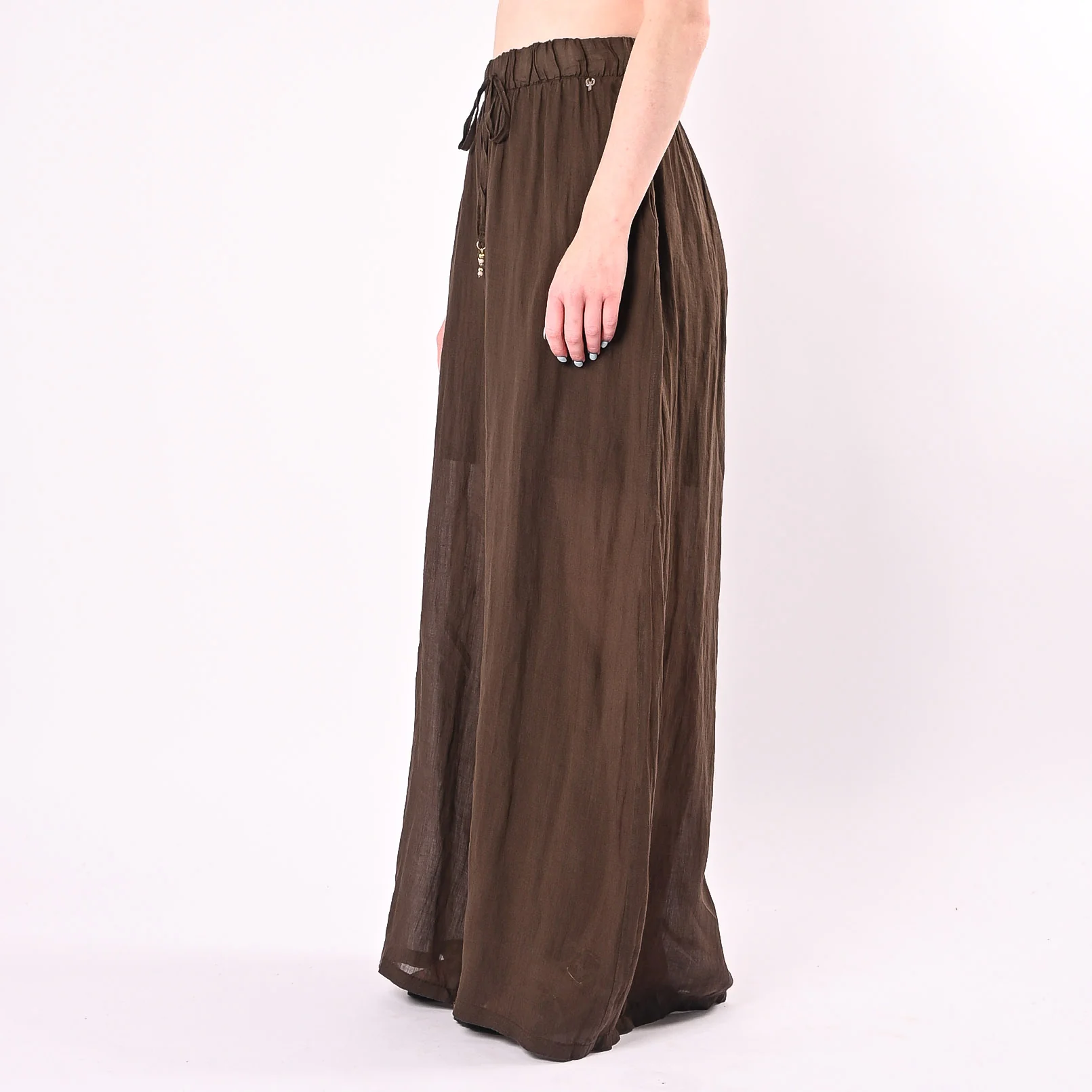 PHILIA LOFT - PANTALONE PALAZZO IN RAMIE ART.R02L1202/CI - CIOCCOLATO - Image 3