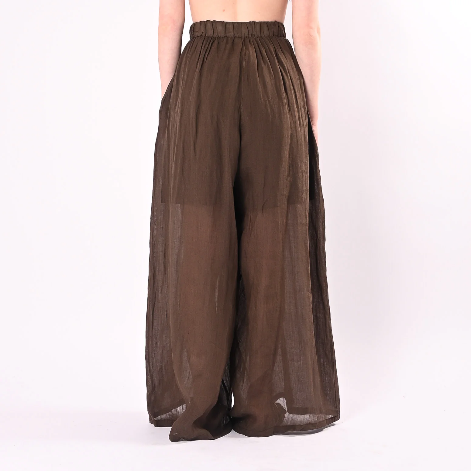 PHILIA LOFT - PANTALONE PALAZZO IN RAMIE ART.R02L1202/CI - CIOCCOLATO - Image 4