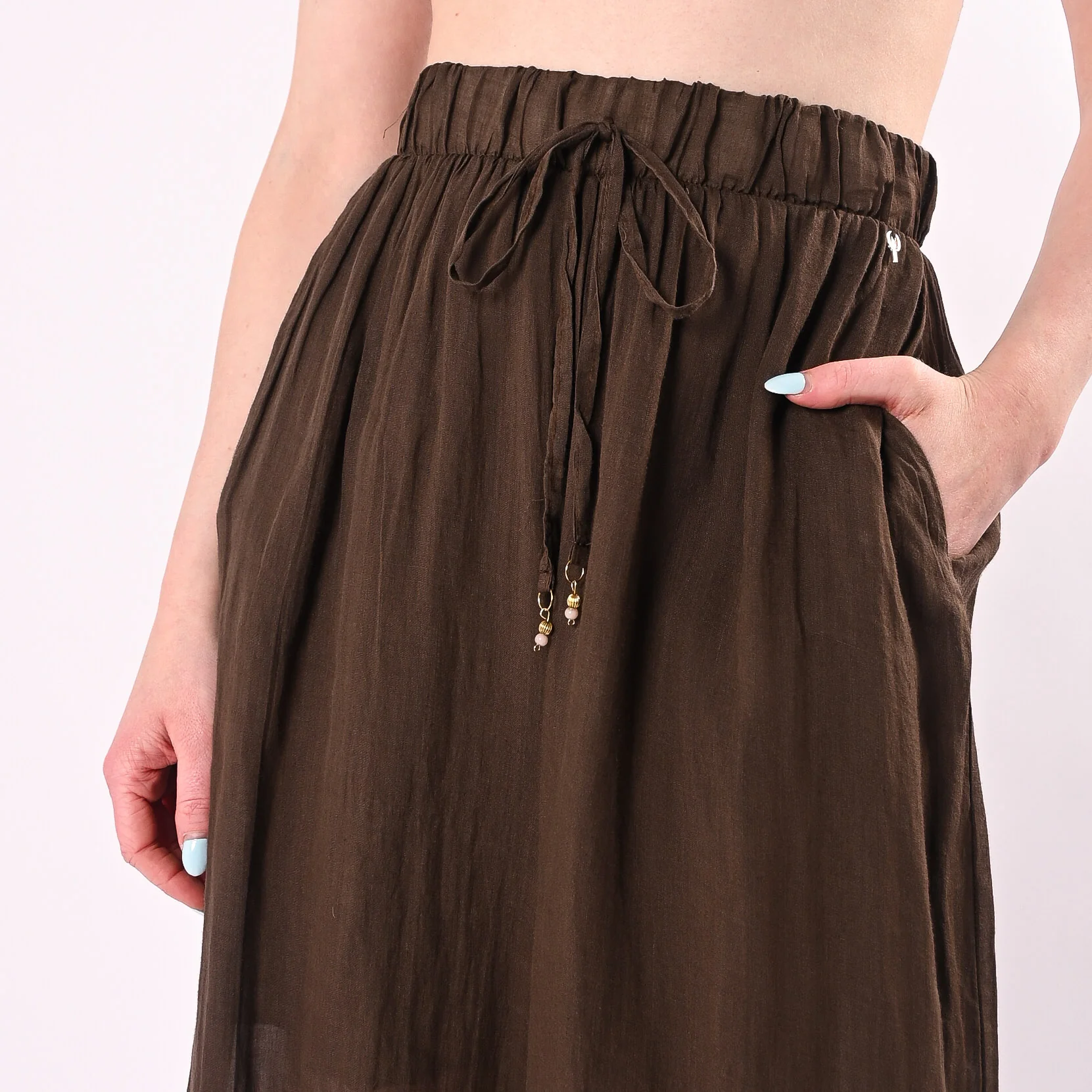 PHILIA LOFT - PANTALONE PALAZZO IN RAMIE ART.R02L1202/CI - CIOCCOLATO - Image 5