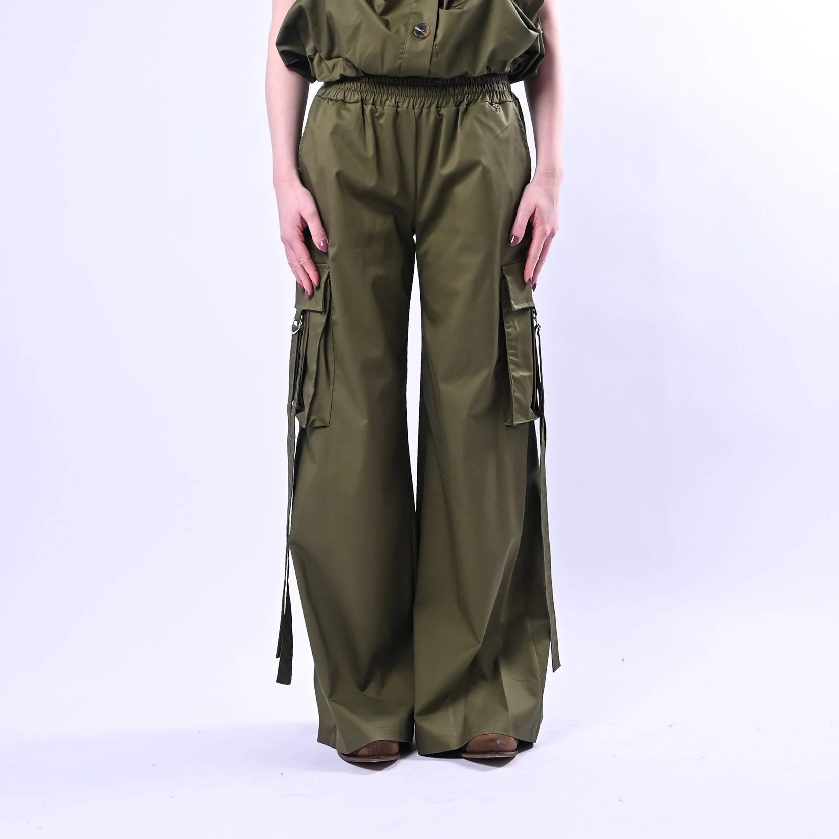PHILIA LOFT - PANTALONE PALAZZO SAFARI CON TASCONI ART.D02N0664 - MILITARE - Image 2