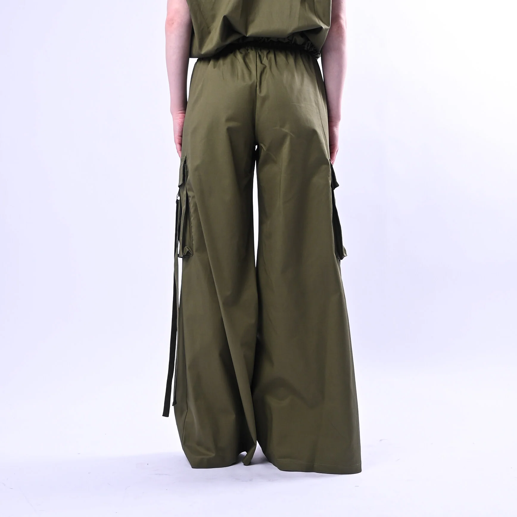 PHILIA LOFT - PANTALONE PALAZZO SAFARI CON TASCONI ART.D02N0664 - MILITARE - Image 3