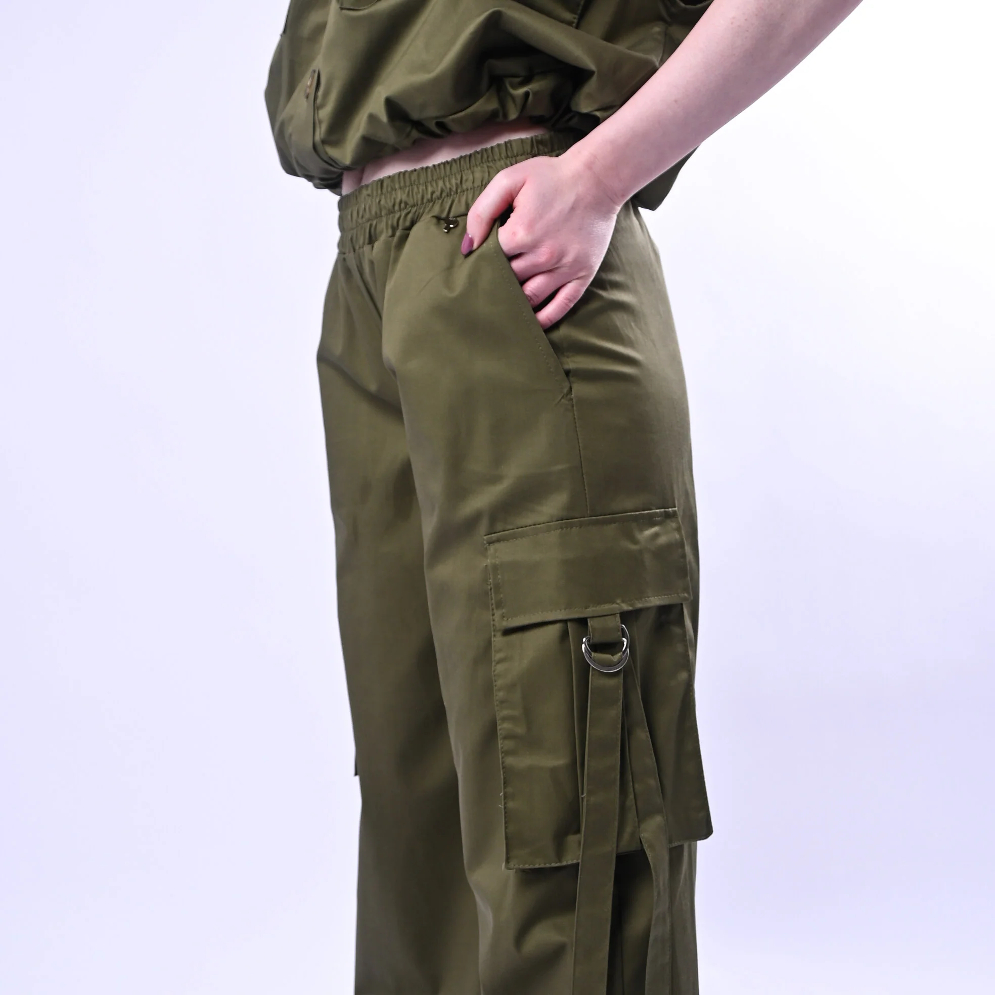 PHILIA LOFT - PANTALONE PALAZZO SAFARI CON TASCONI ART.D02N0664 - MILITARE - Image 4