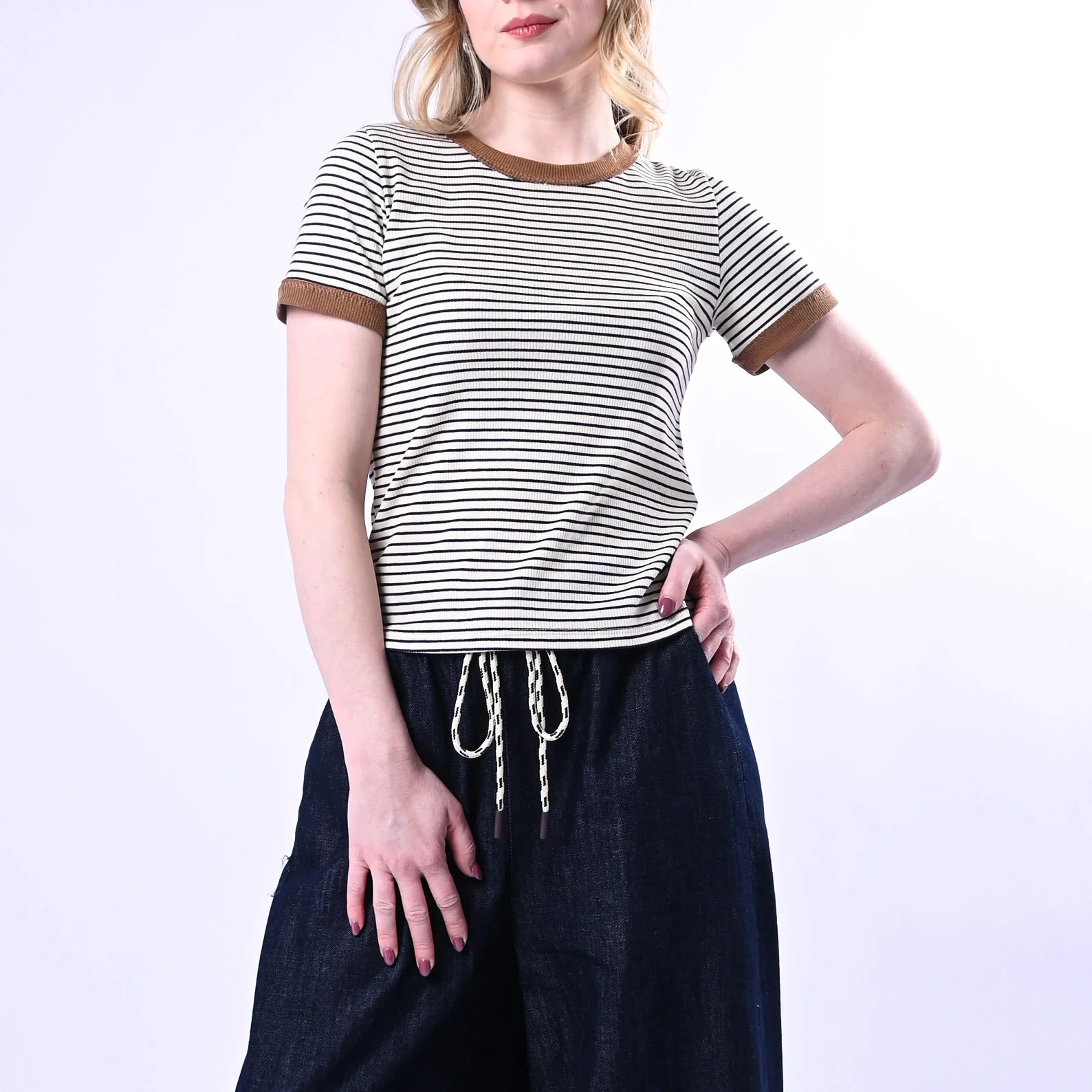 PHILIA LOFT - T-SHIRT RIGHE A COSTINE ART.V02F0614 - BLU