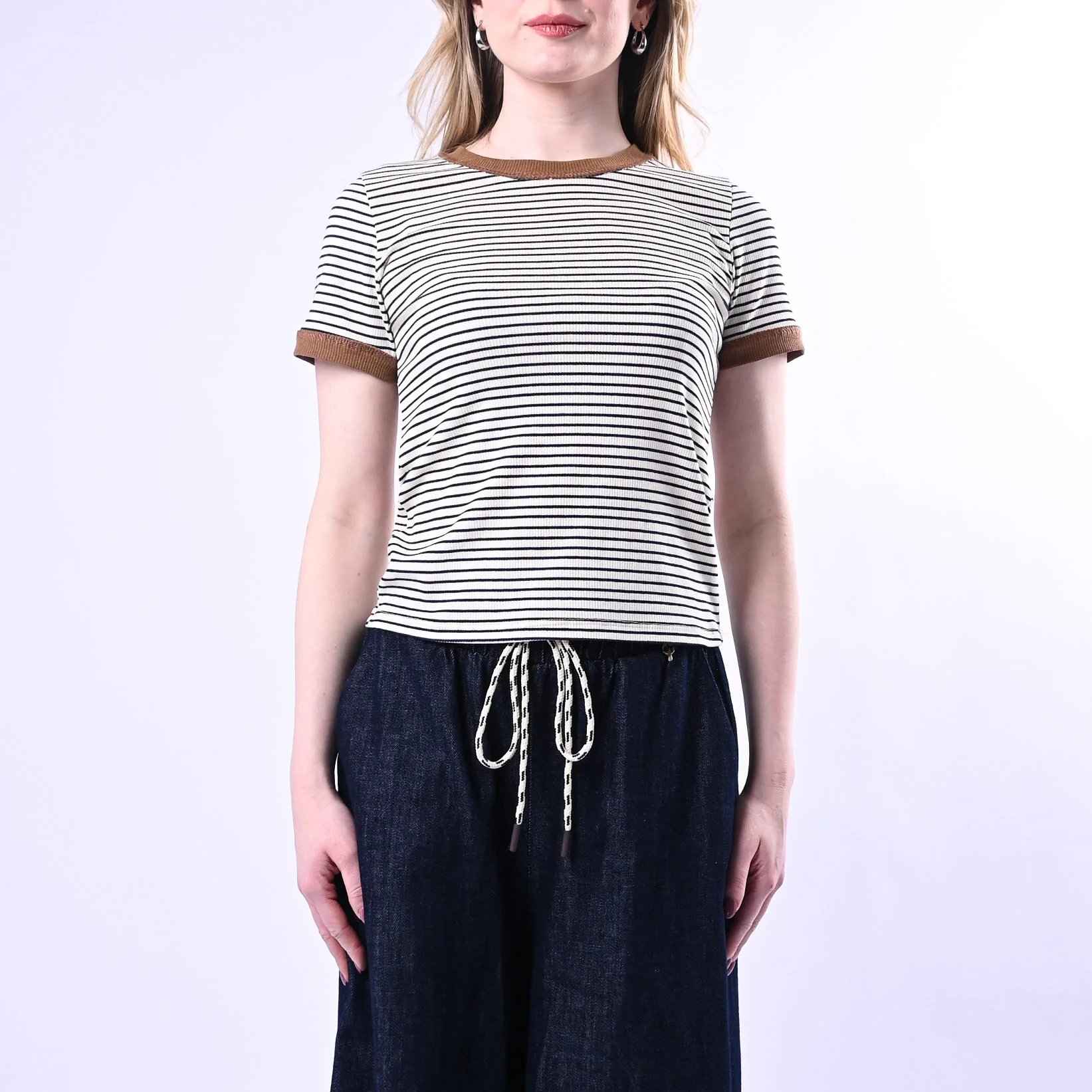 PHILIA LOFT - T-SHIRT RIGHE A COSTINE ART.V02F0614 - BLU - Image 2