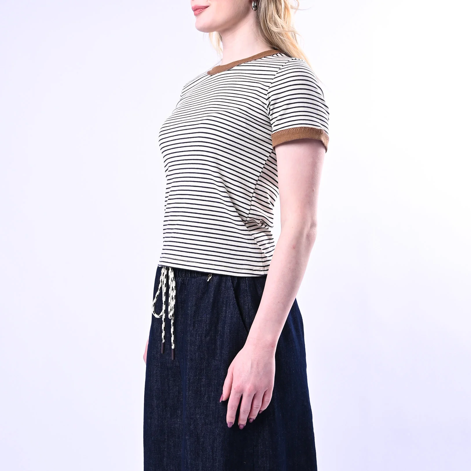 PHILIA LOFT - T-SHIRT RIGHE A COSTINE ART.V02F0614 - BLU - Image 3