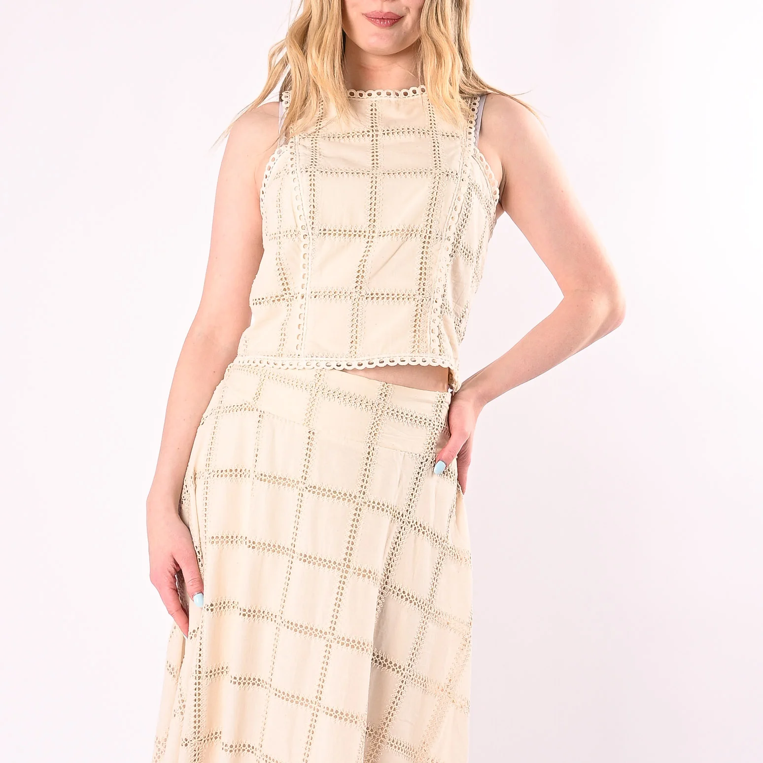 PHILIA LOFT - TOP CROCHET SCOLLO AMERICANA ART.V02A1268/B - BURRO - Image 2