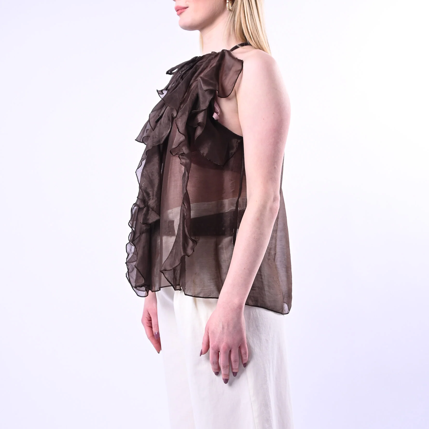 PHILIA LOFT - TOP SCOLLO A GOCCIA CON ROUGES ART.D02N0770/M - MORO - Image 3