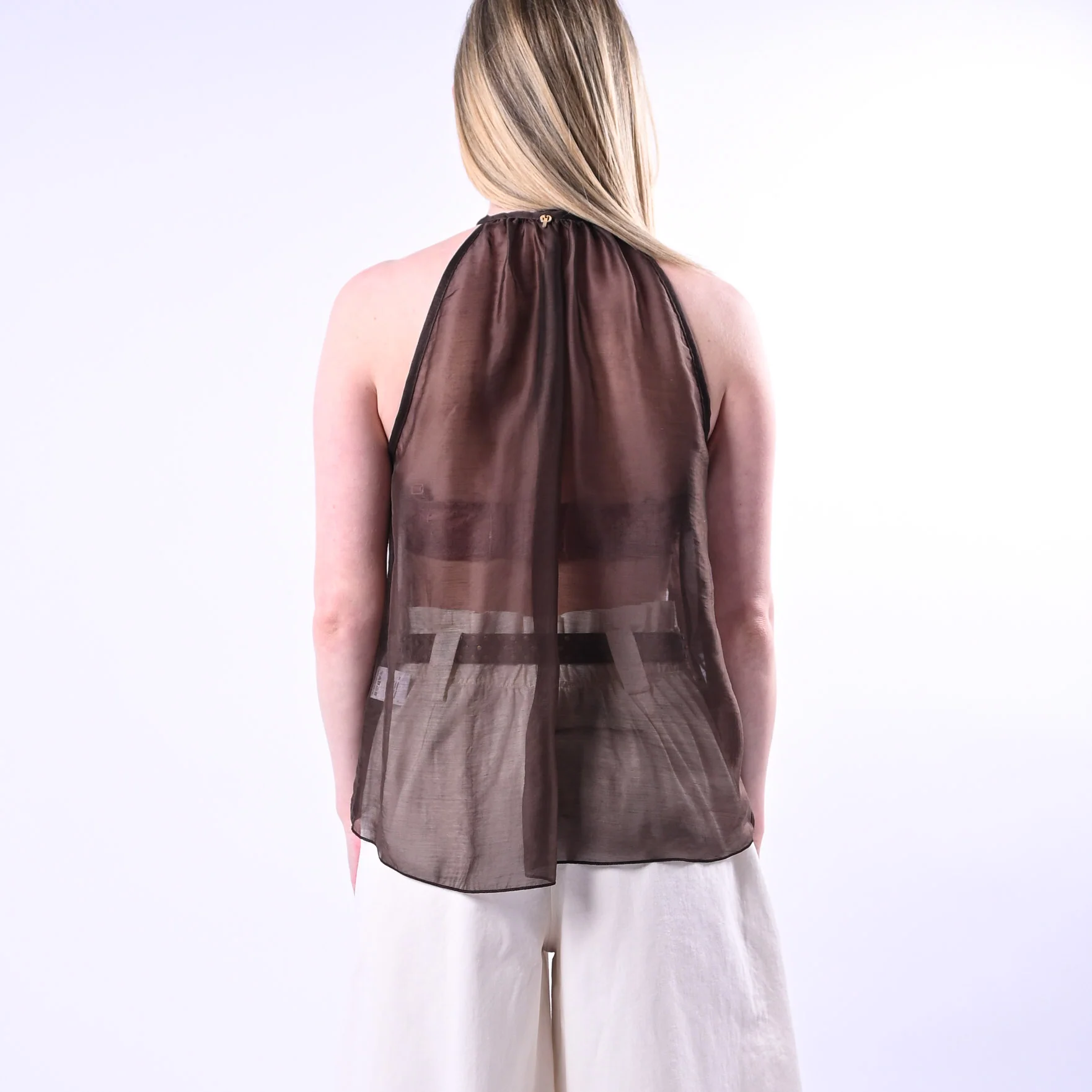 PHILIA LOFT - TOP SCOLLO A GOCCIA CON ROUGES ART.D02N0770/M - MORO - Image 4