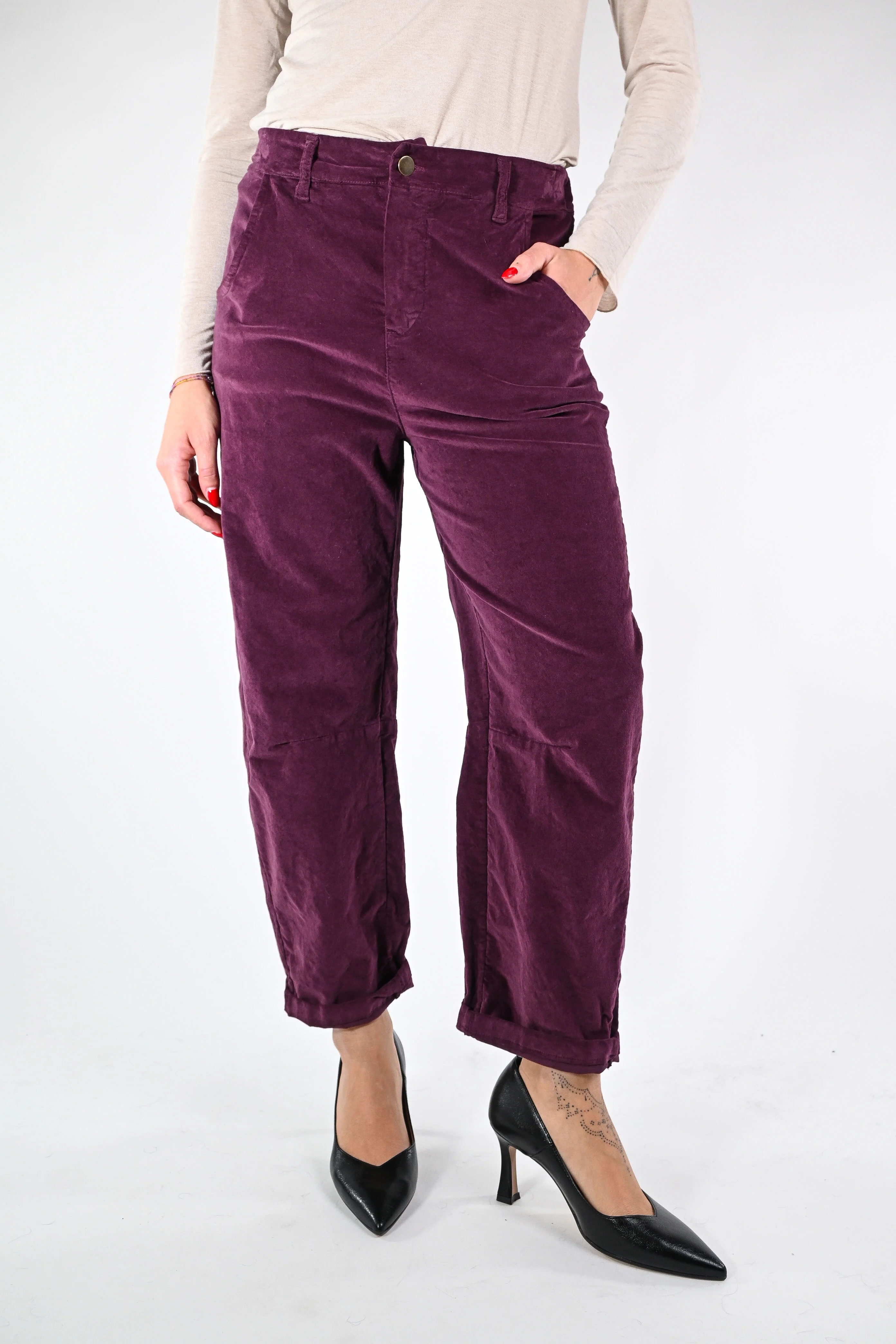 RECUPERO - PANTALONE BAGGY VELLUTO LISCIO ART.30325/L - BORDEAUX