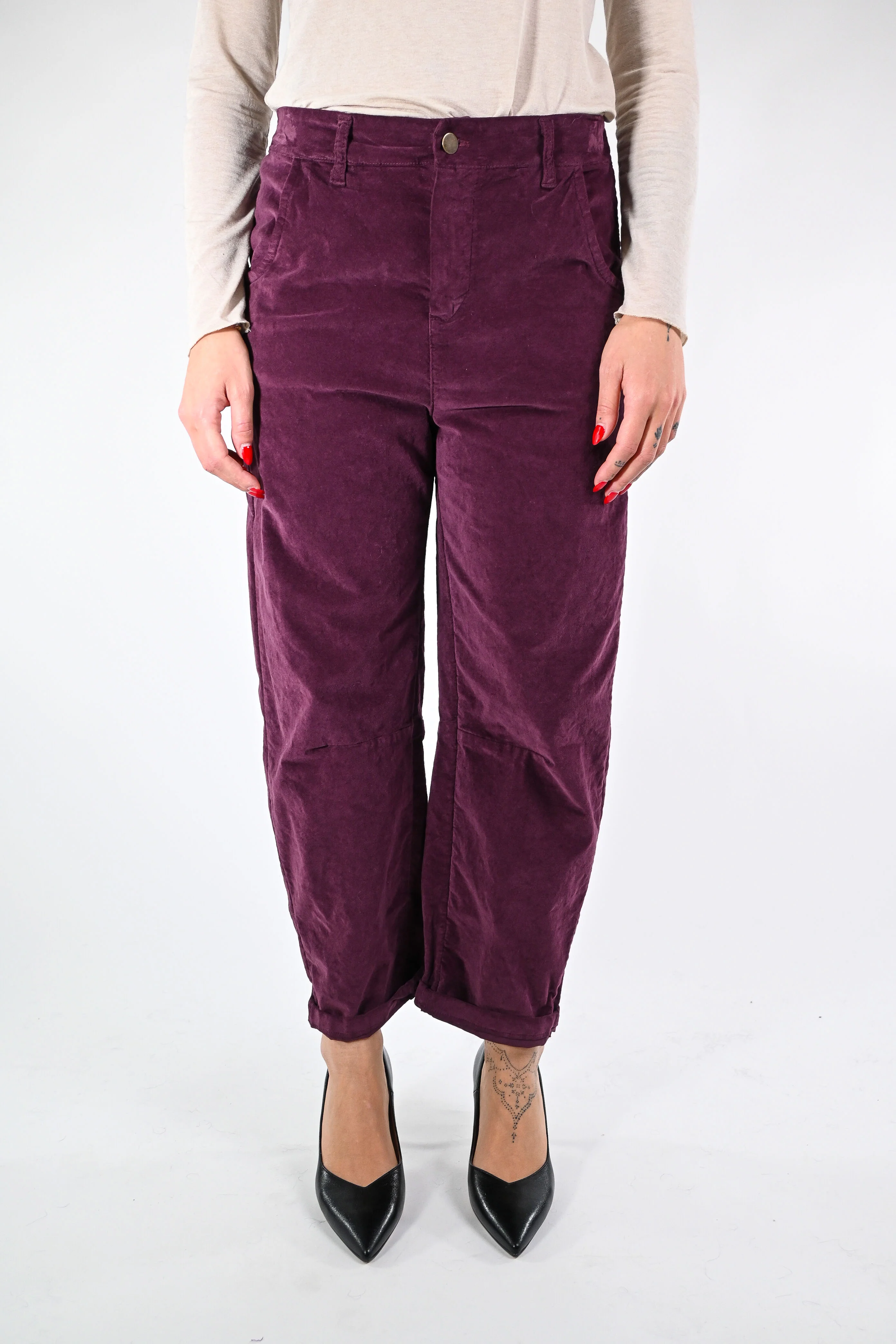 RECUPERO - PANTALONE BAGGY VELLUTO LISCIO ART.30325/L - BORDEAUX - Image 2