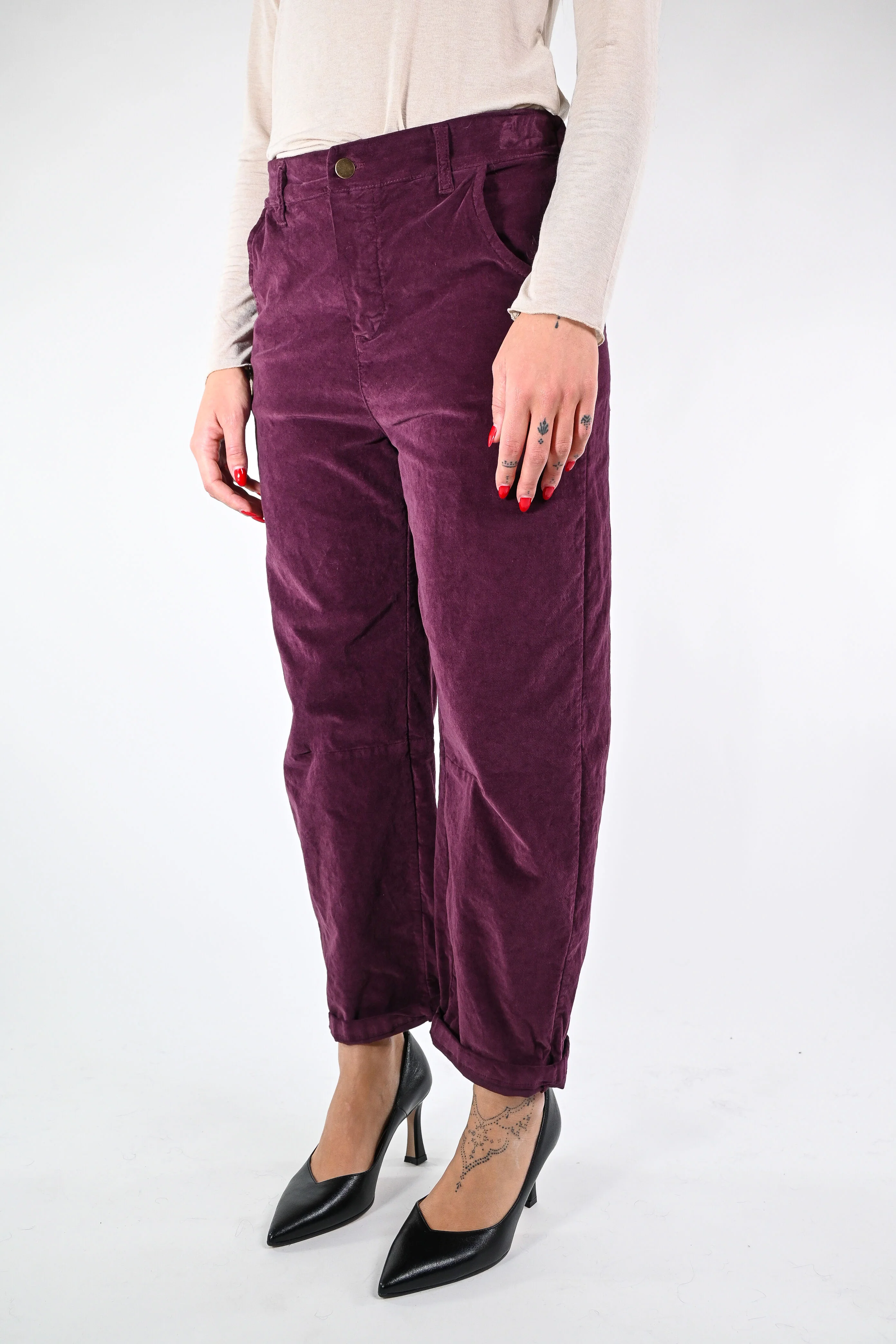 RECUPERO - PANTALONE BAGGY VELLUTO LISCIO ART.30325/L - BORDEAUX - Image 3