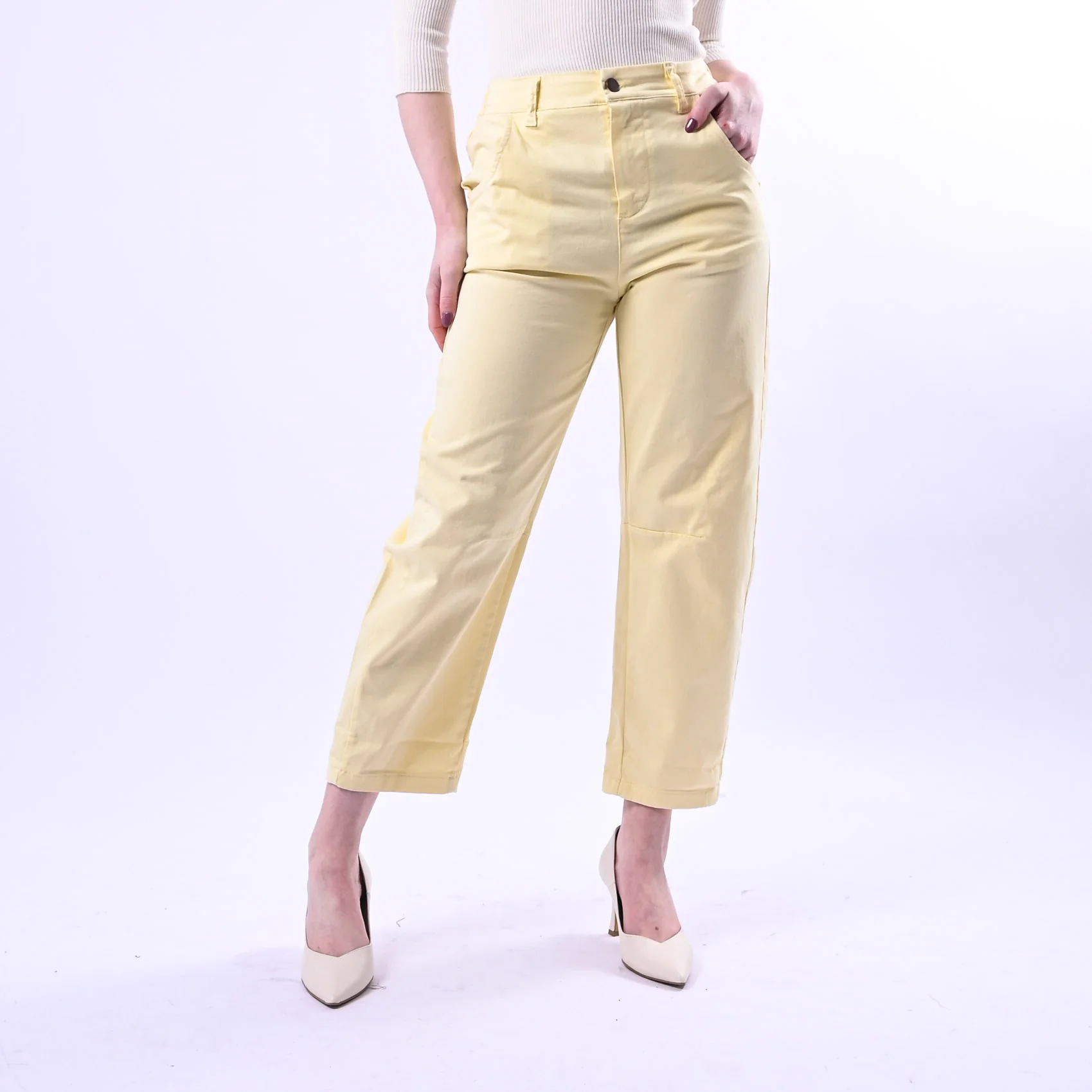 RECUPERO - PANTALONE BARREL PRETTY ELASTICO DIETRO ART.30325/G - GABARDINA GIALLO