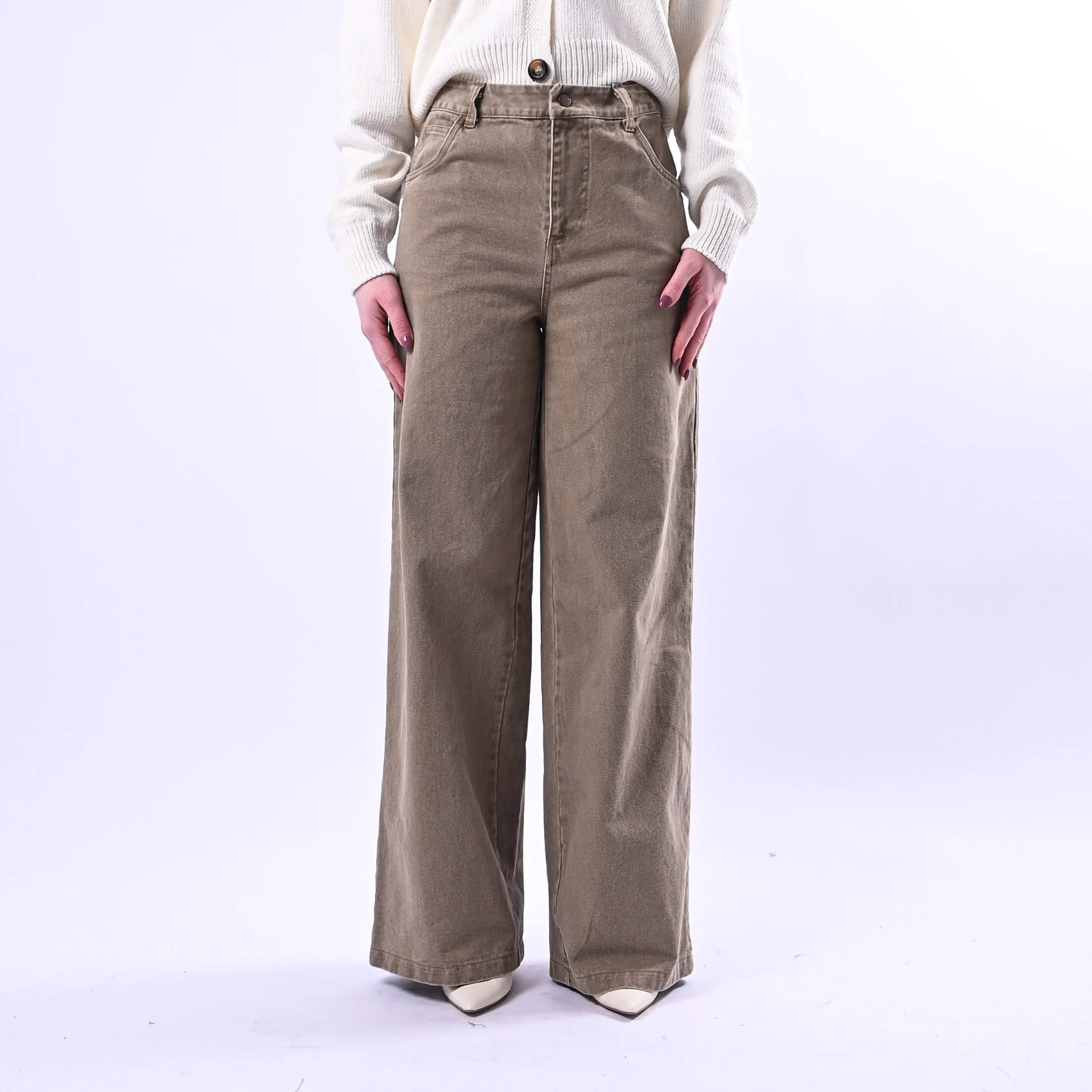RECUPERO - PANTALONE PALAZZO FLY BULL DENIM ART.VLP1081 - ACID WASH CAMMELLO - Image 2