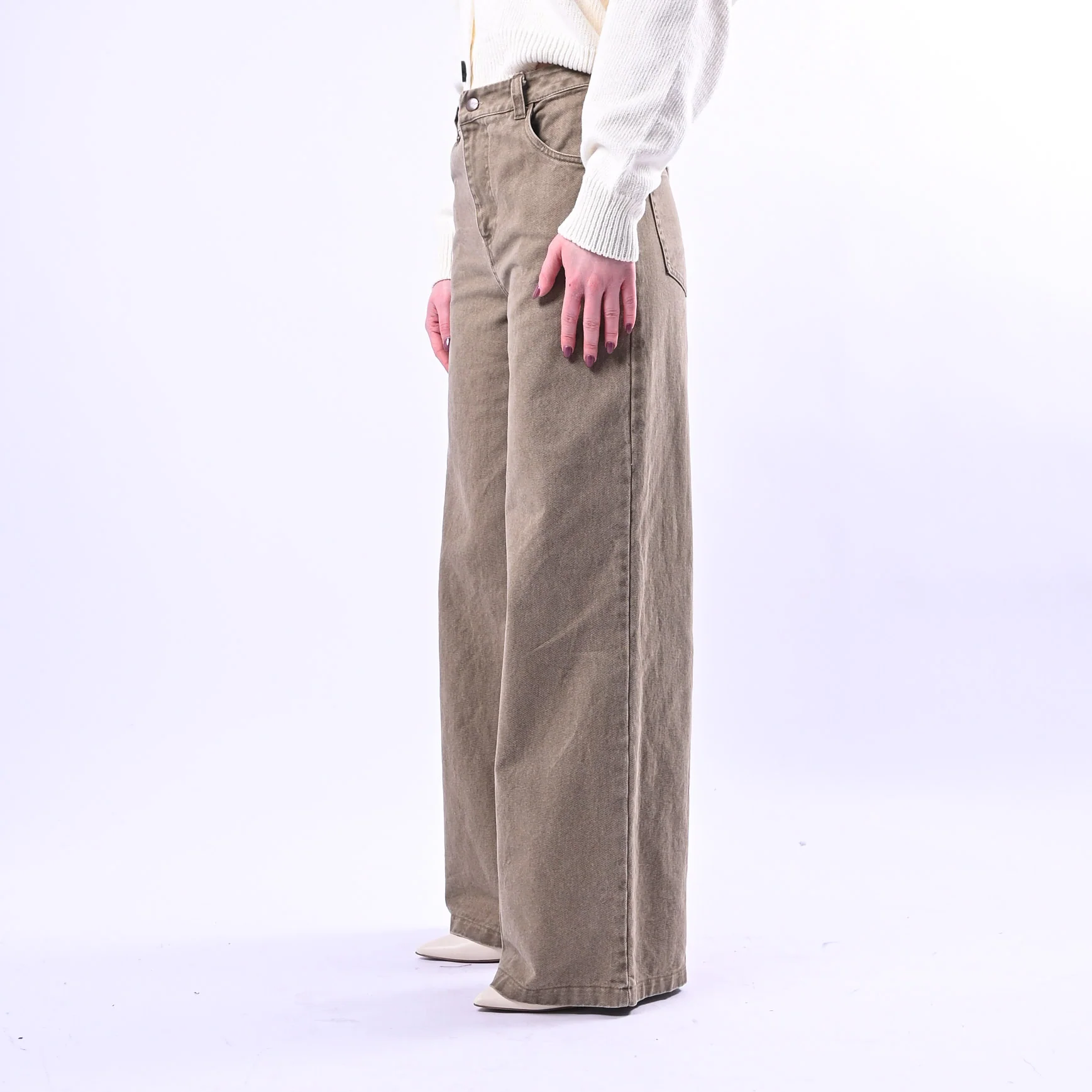 RECUPERO - PANTALONE PALAZZO FLY BULL DENIM ART.VLP1081 - ACID WASH CAMMELLO - Image 3