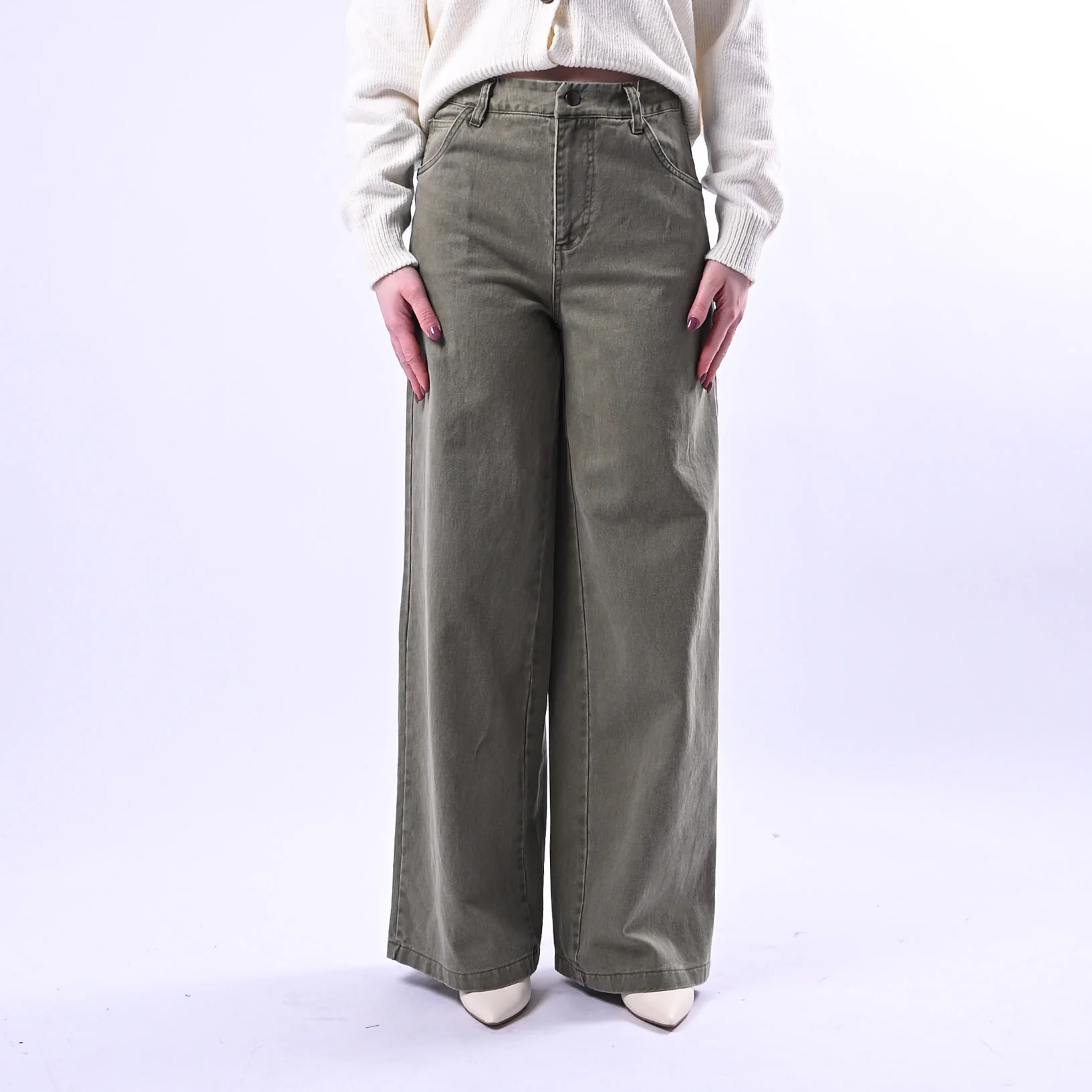 RECUPERO - PANTALONE PALAZZO FLY BULL DENIM ART.VLP1081 - ACID WASH VERDE - Image 2
