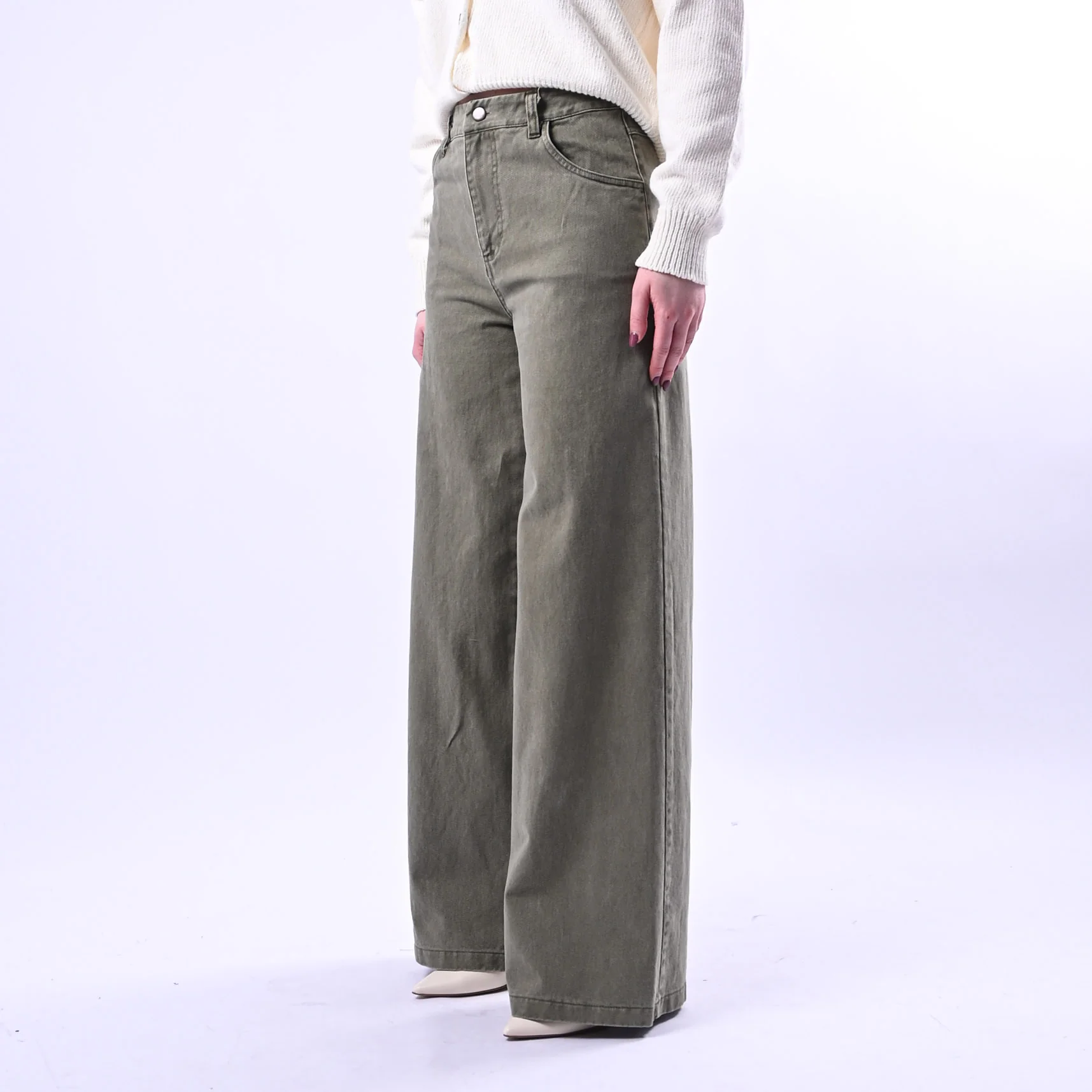 RECUPERO - PANTALONE PALAZZO FLY BULL DENIM ART.VLP1081 - ACID WASH VERDE - Image 3