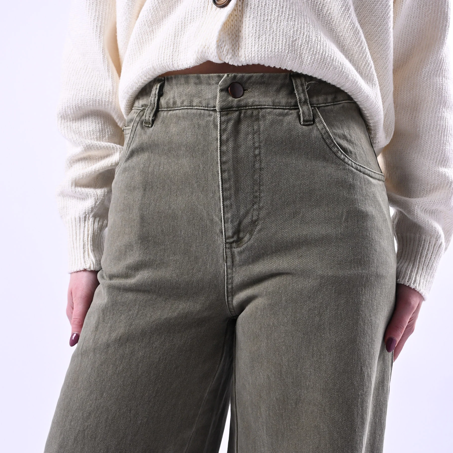 RECUPERO - PANTALONE PALAZZO FLY BULL DENIM ART.VLP1081 - ACID WASH VERDE - Image 5