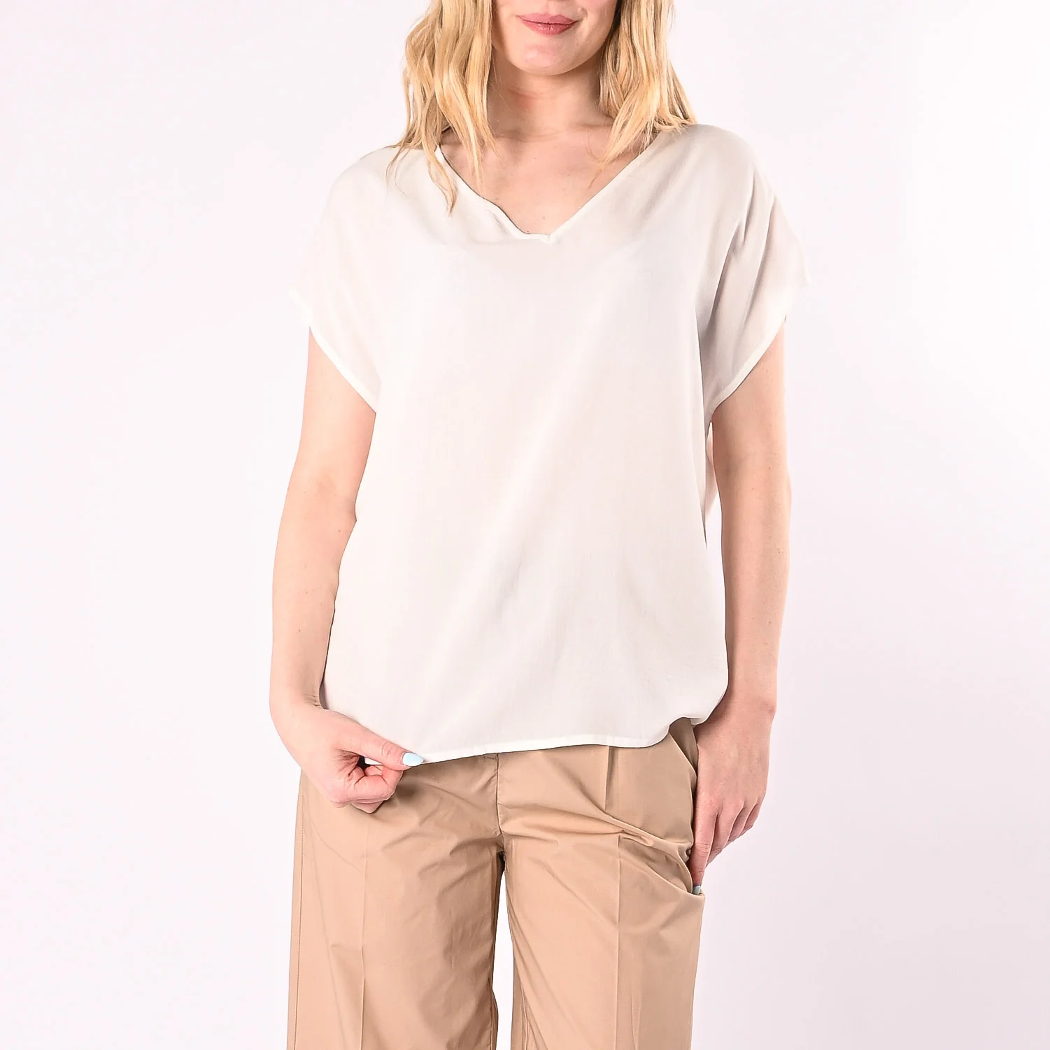 SOUVENIR - BLUSA SCOLLO V IN VISCOSA ART.S37M1845/B - BIANCO