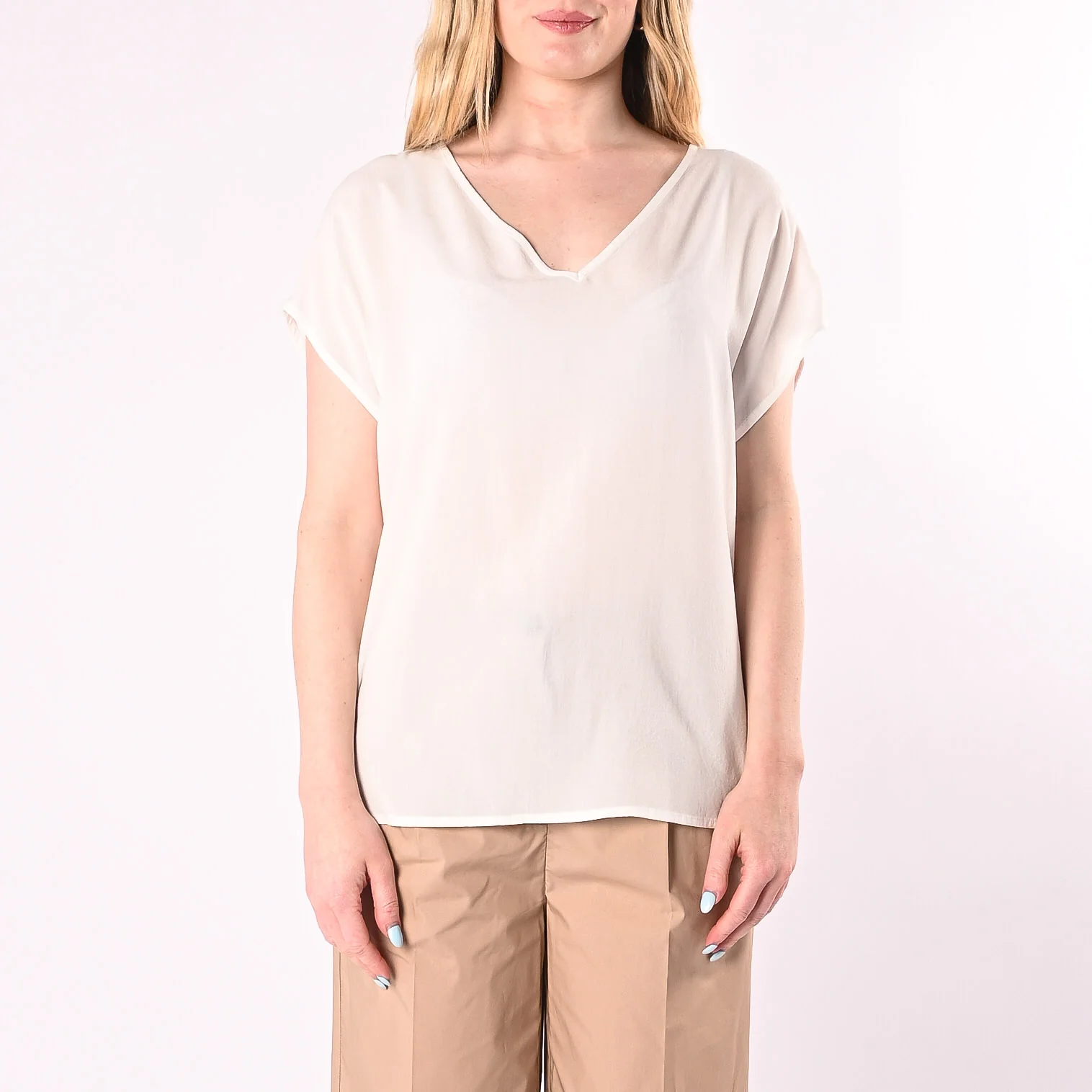SOUVENIR - BLUSA SCOLLO V IN VISCOSA ART.S37M1845/B - BIANCO - Image 2
