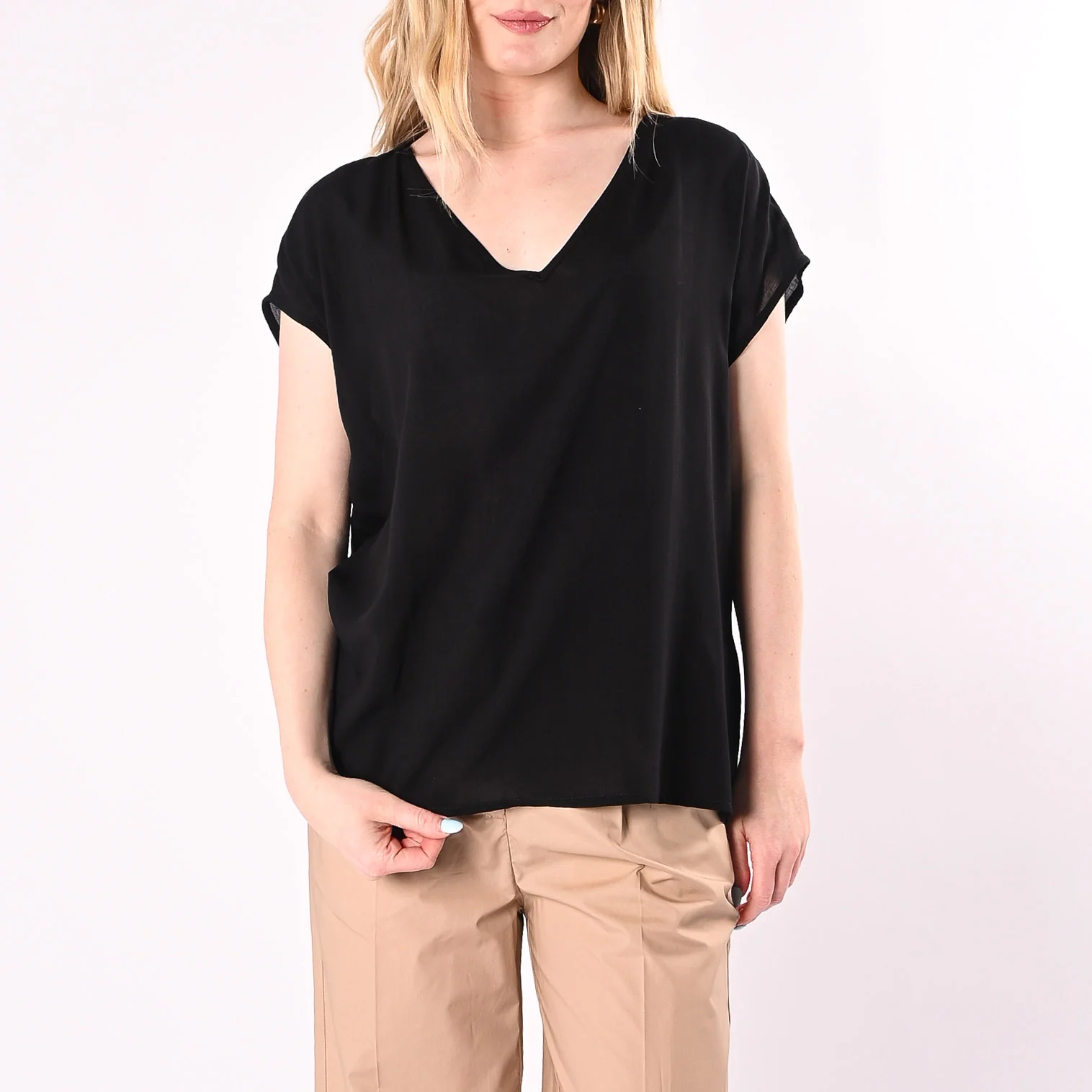 SOUVENIR - BLUSA SCOLLO V IN VISCOSA ART.S37M1845/N - NERO