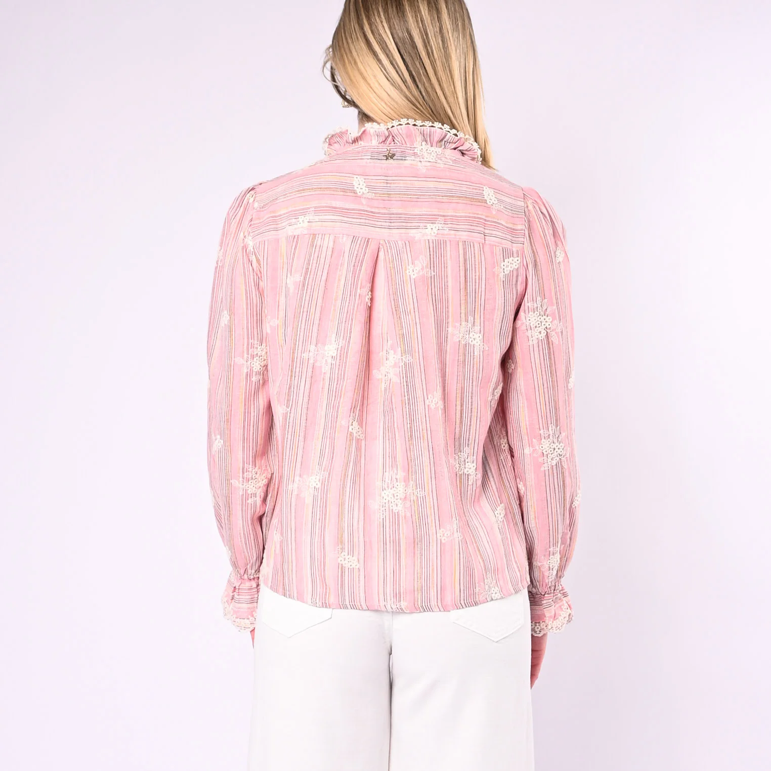 SOUVENIR - CAMICIA GESSATA CON RICAMI E ROUGES ART.D39V1512/R - ROSA - Image 4