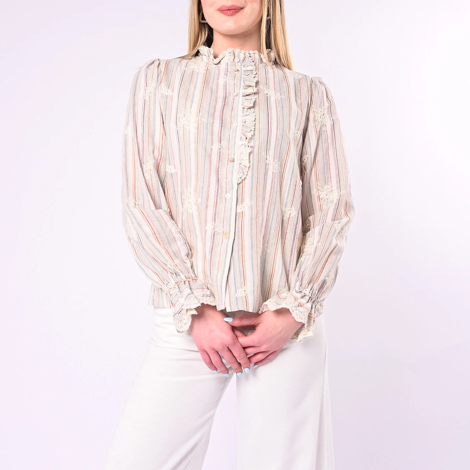 SOUVENIR - CAMICIA GESSATA CON RICAMI E ROUGES ART.D39V1512/V - VERDE