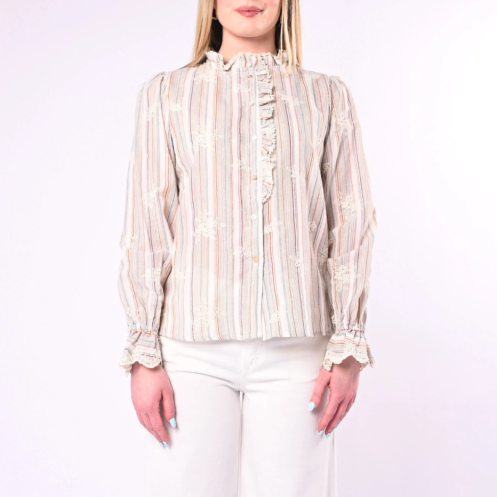 SOUVENIR - CAMICIA GESSATA CON RICAMI E ROUGES ART.D39V1512/V - VERDE - Image 2