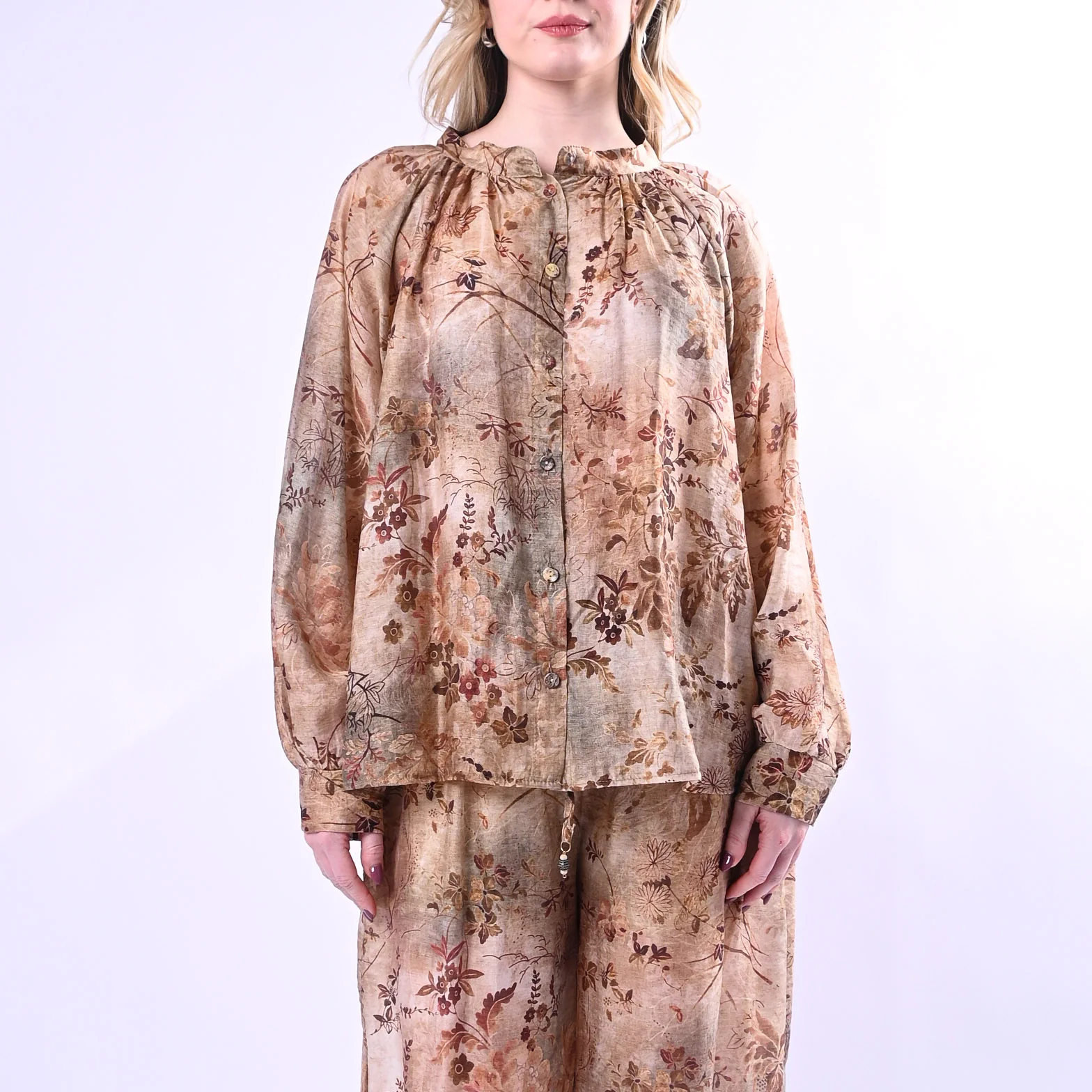 SOUVENIR - CAMICIA IN TENCEL FANTASIA FLOREALE ART.R39B1067 - BEIGE - Image 3