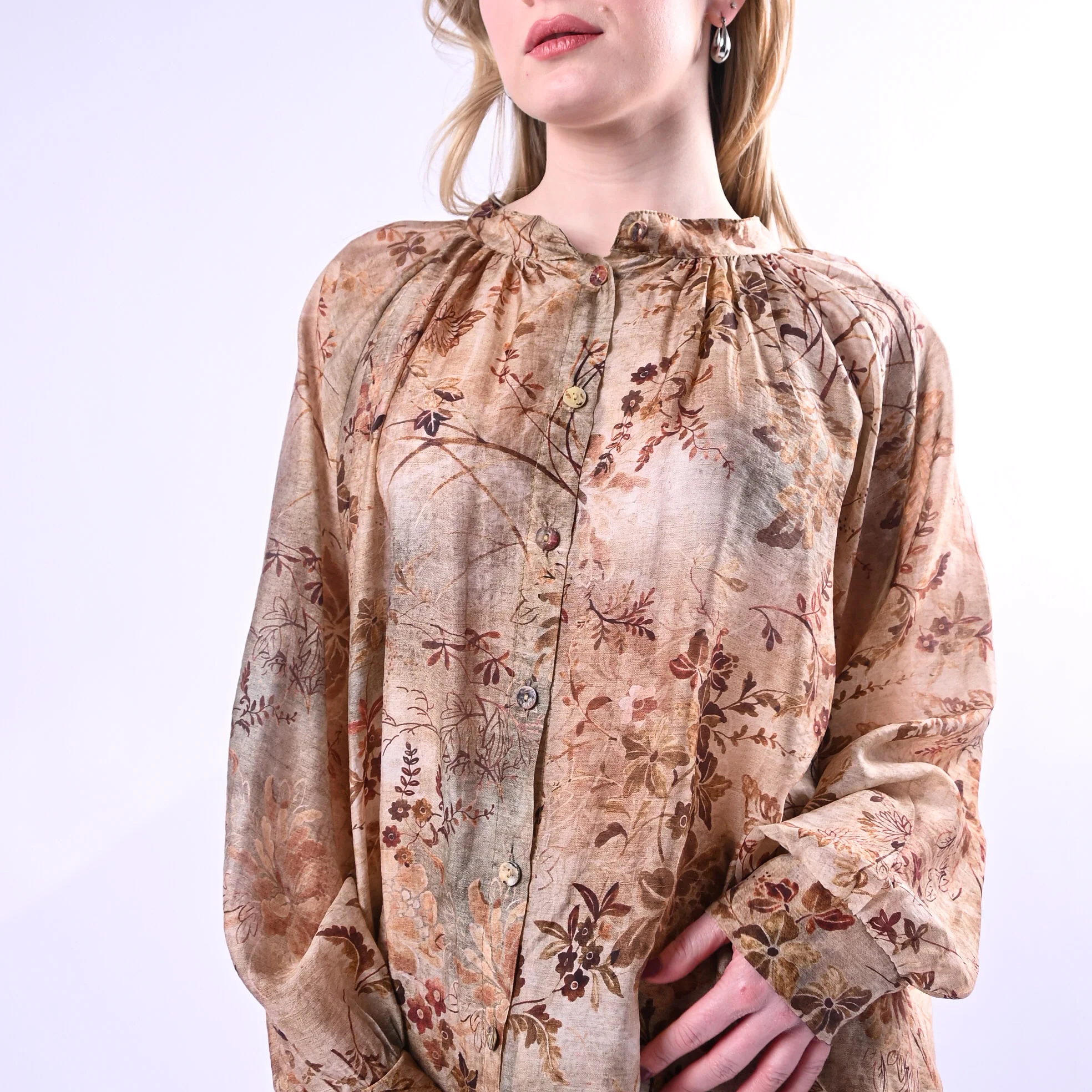 SOUVENIR - CAMICIA IN TENCEL FANTASIA FLOREALE ART.R39B1067 - BEIGE - Image 6