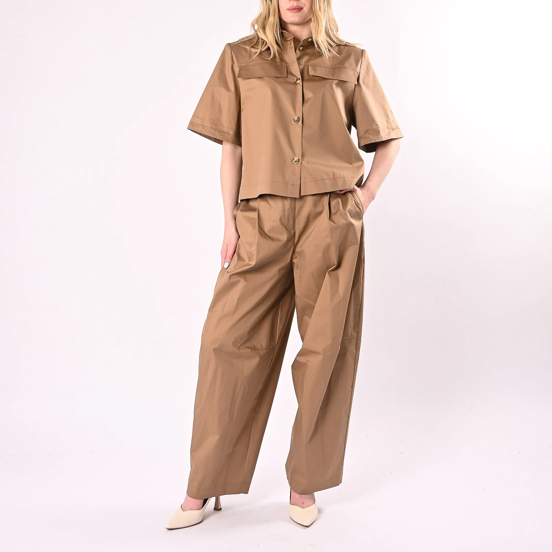 SOUVENIR - CAMICIA POPELINE A SCATOLA CON SPALLINE ART.W39S1671/B - BISCOTTO