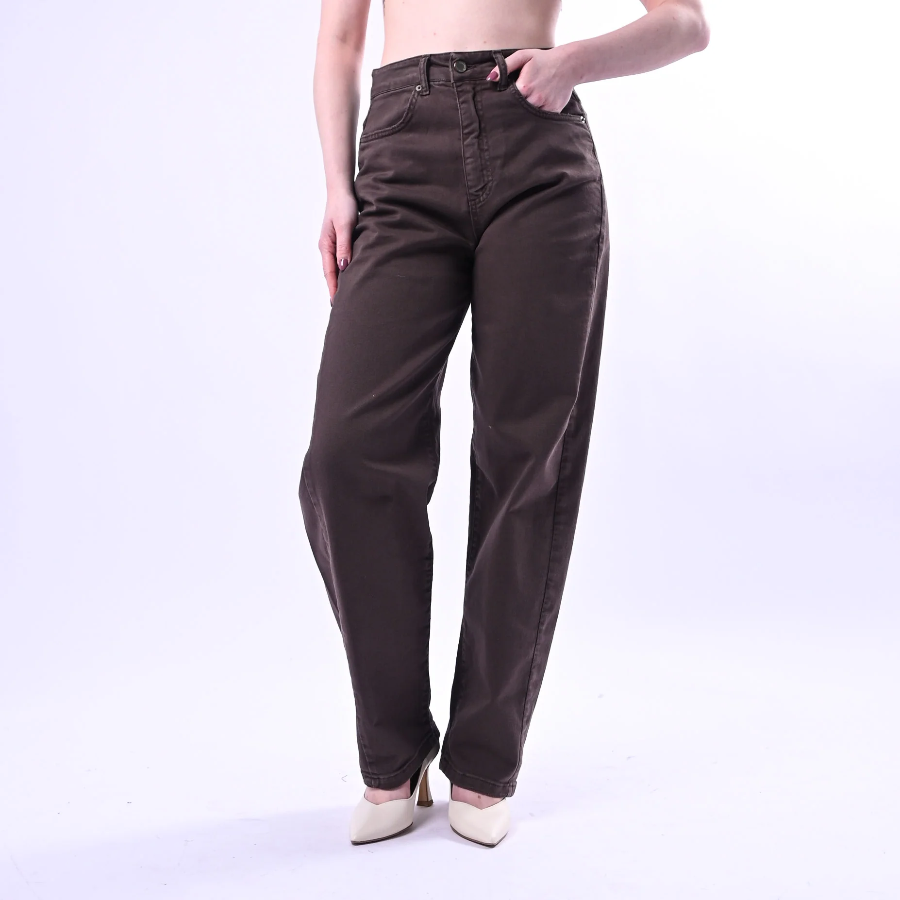 SOUVENIR PRIVE' - JEANS TAMARA BAGGY IN BULL DENIM ART.C39S0026 - MORO
