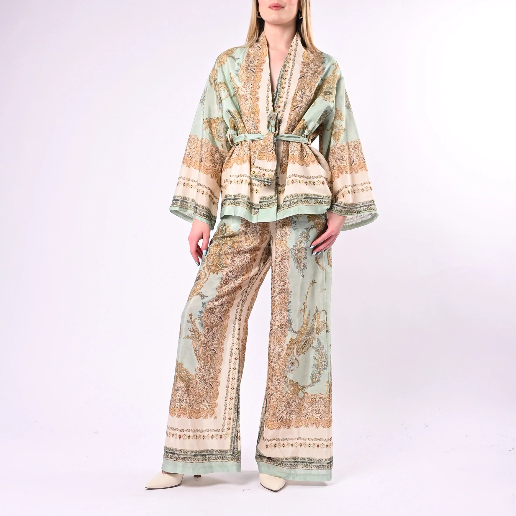 SOUVENIR - KIMONO CORTO DAMASCATO CON CINTURA ART.M39F1699/F - FANTASIA