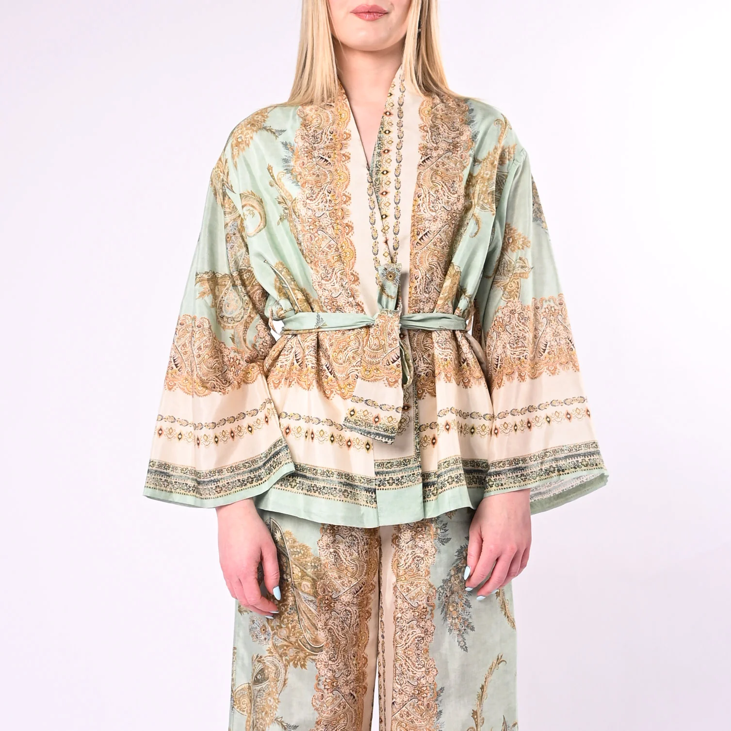 SOUVENIR - KIMONO CORTO DAMASCATO CON CINTURA ART.M39F1699/F - FANTASIA - Image 3