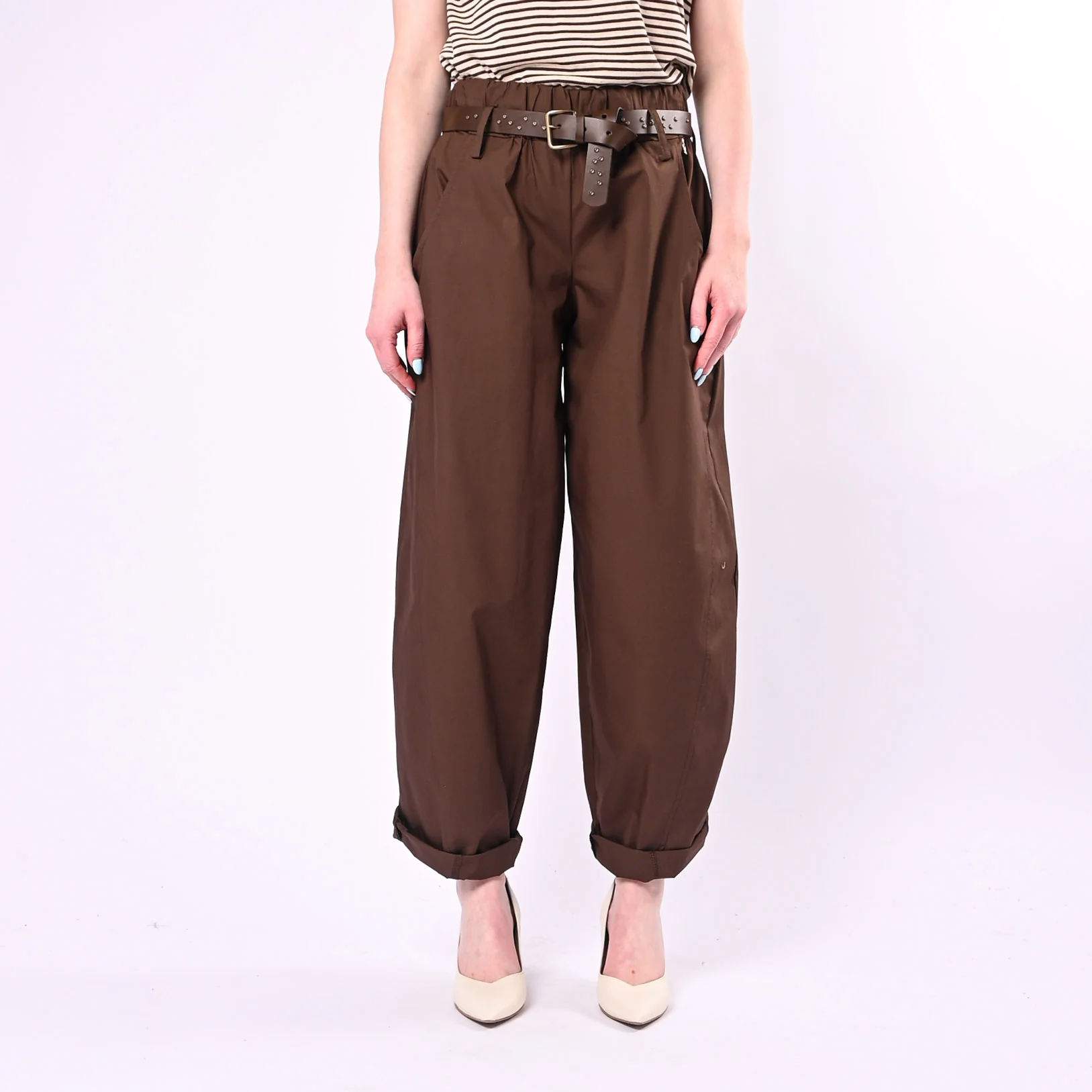 SOUVENIR - PANTALONE BALLOON IN POPELINE LEGGERO ART.M39F0148/C - CIOCCOLATO - Image 2