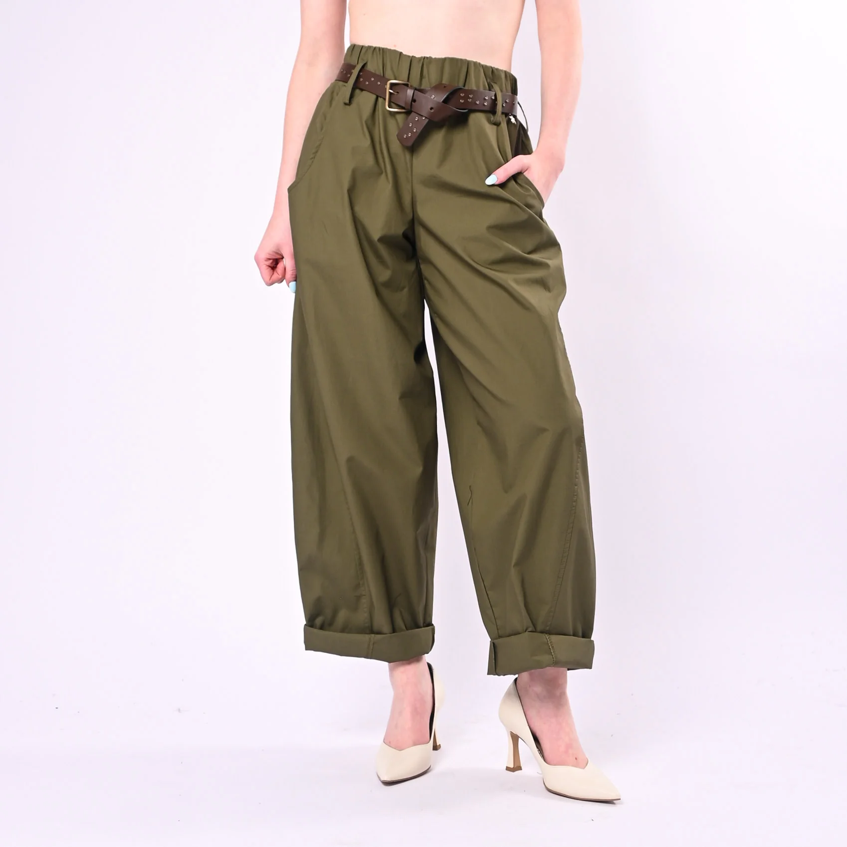 SOUVENIR - PANTALONE BALLOON IN POPELINE LEGGERO ART.M39F0148/V - VERDE