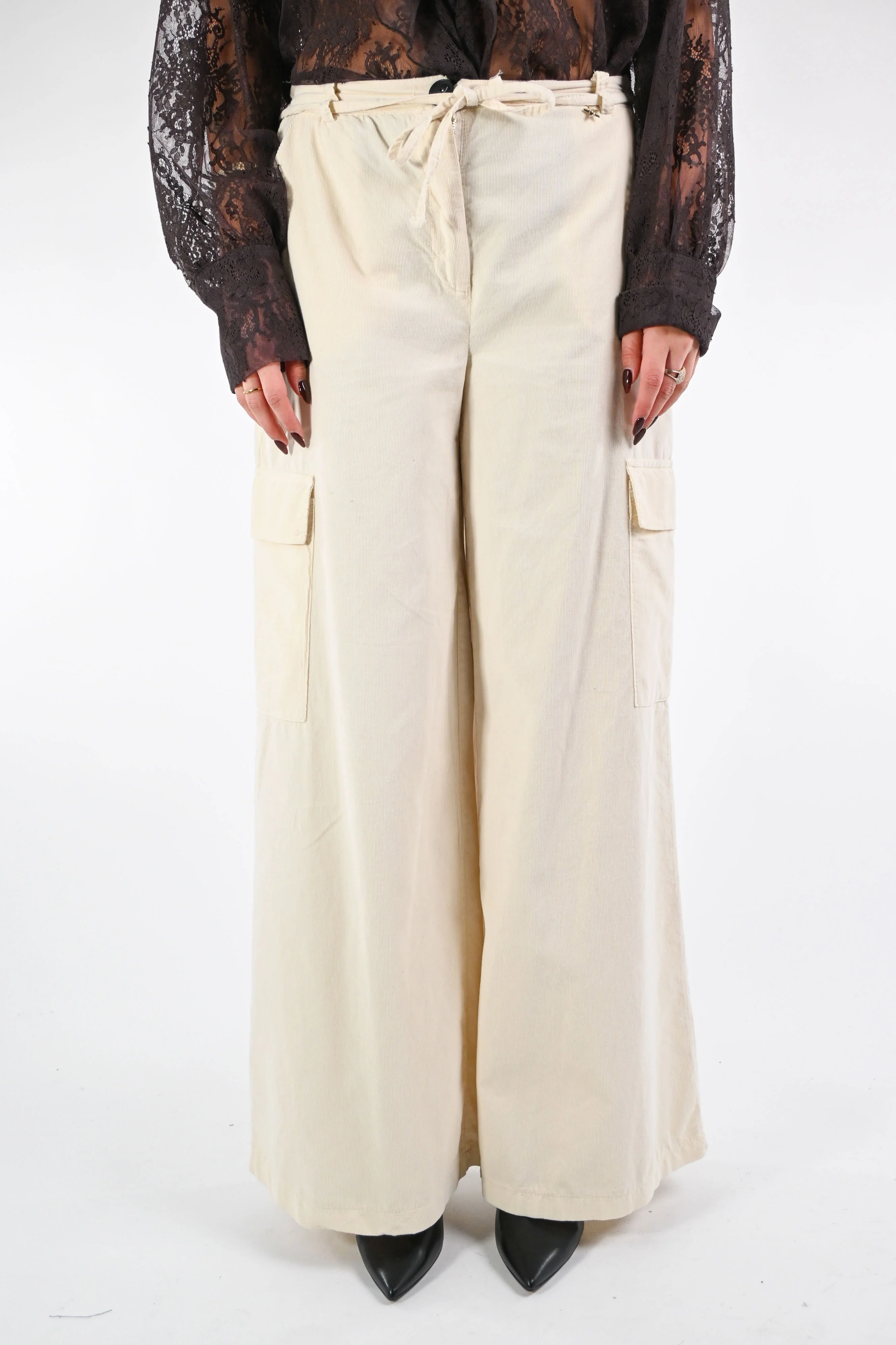 SOUVENIR - PANTALONE CARGO VELLUTO ART.G38P0909 - PANNA - Image 3