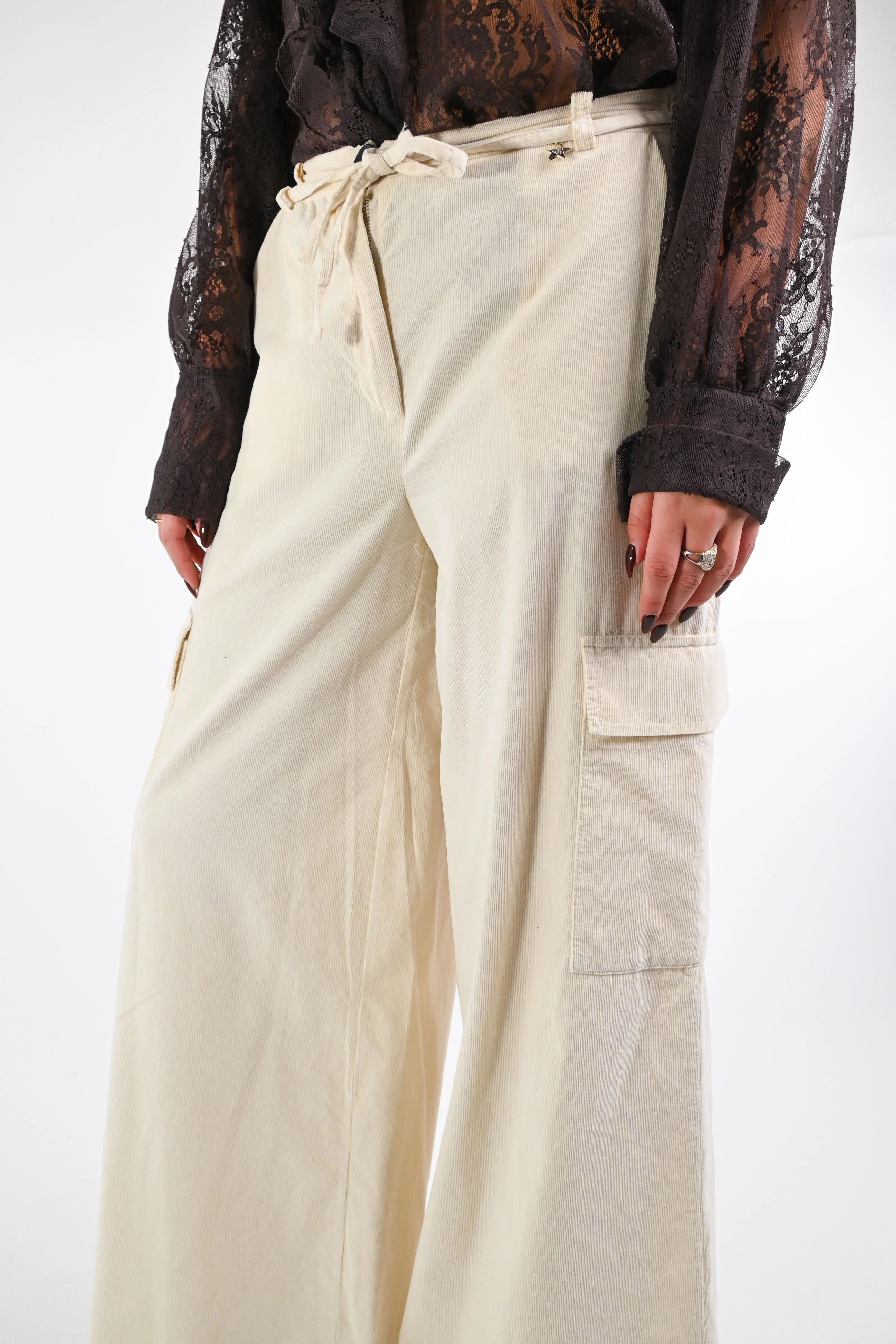 SOUVENIR - PANTALONE CARGO VELLUTO ART.G38P0909 - PANNA - Image 6
