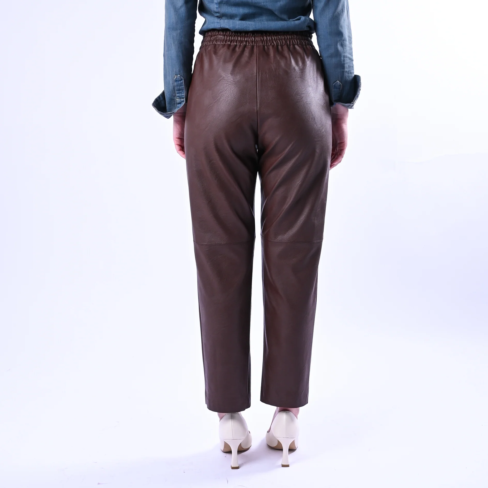 SOUVENIR - PANTALONE COULISSE ECOPELLE ART.S39M0800 - CIOCCOLATO - Image 3