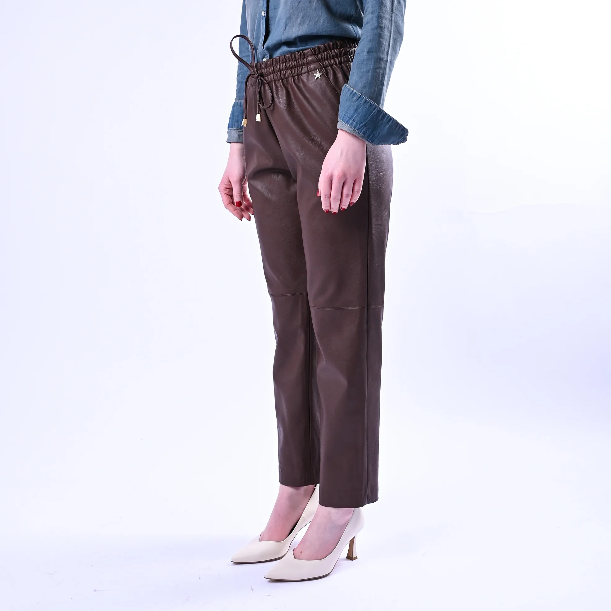 SOUVENIR - PANTALONE COULISSE ECOPELLE ART.S39M0800 - CIOCCOLATO - Image 4