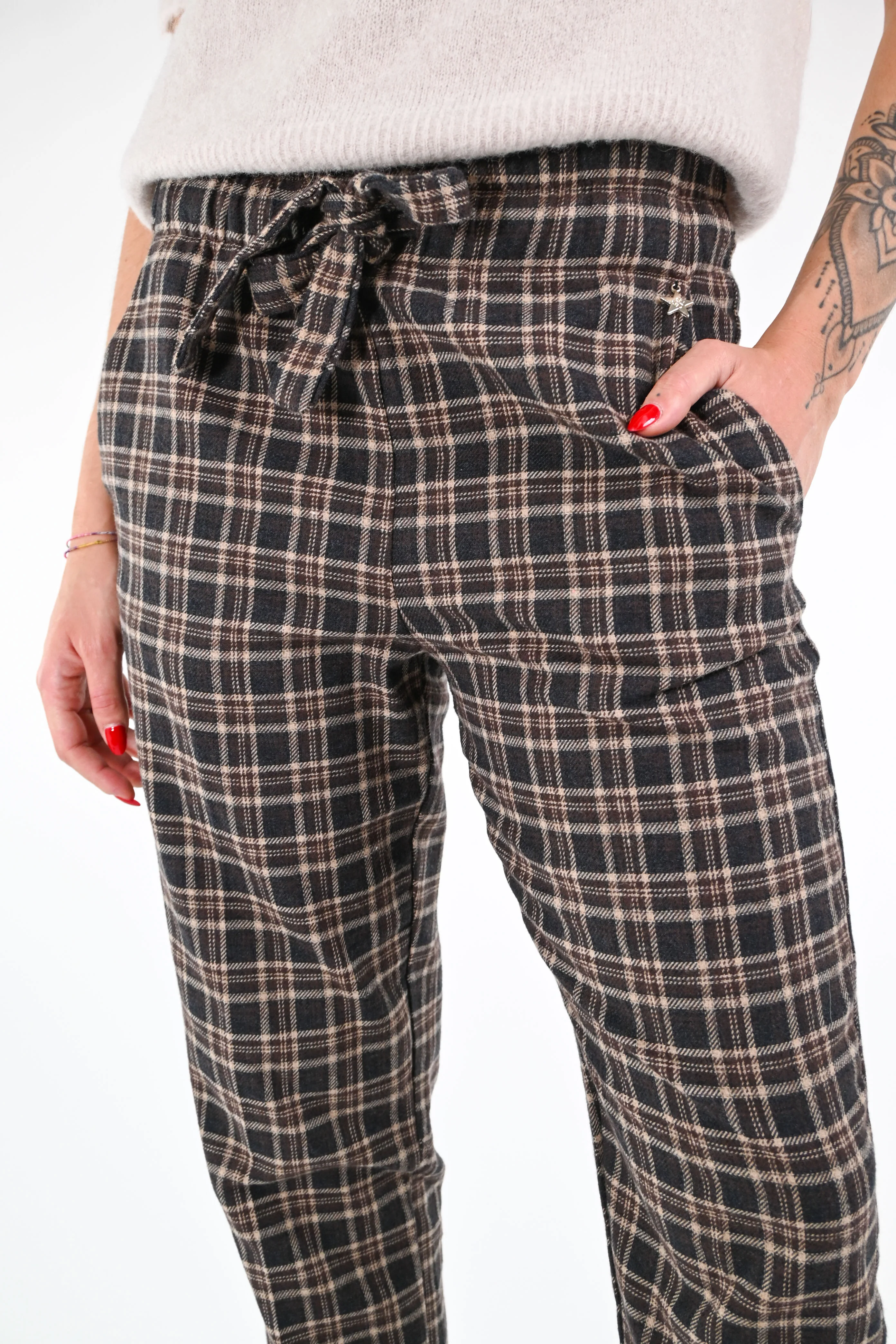 SOUVENIR - PANTALONE COULISSE FLANELLA SCOZZESE ART.M38F1185 - GRIGIO - Image 5