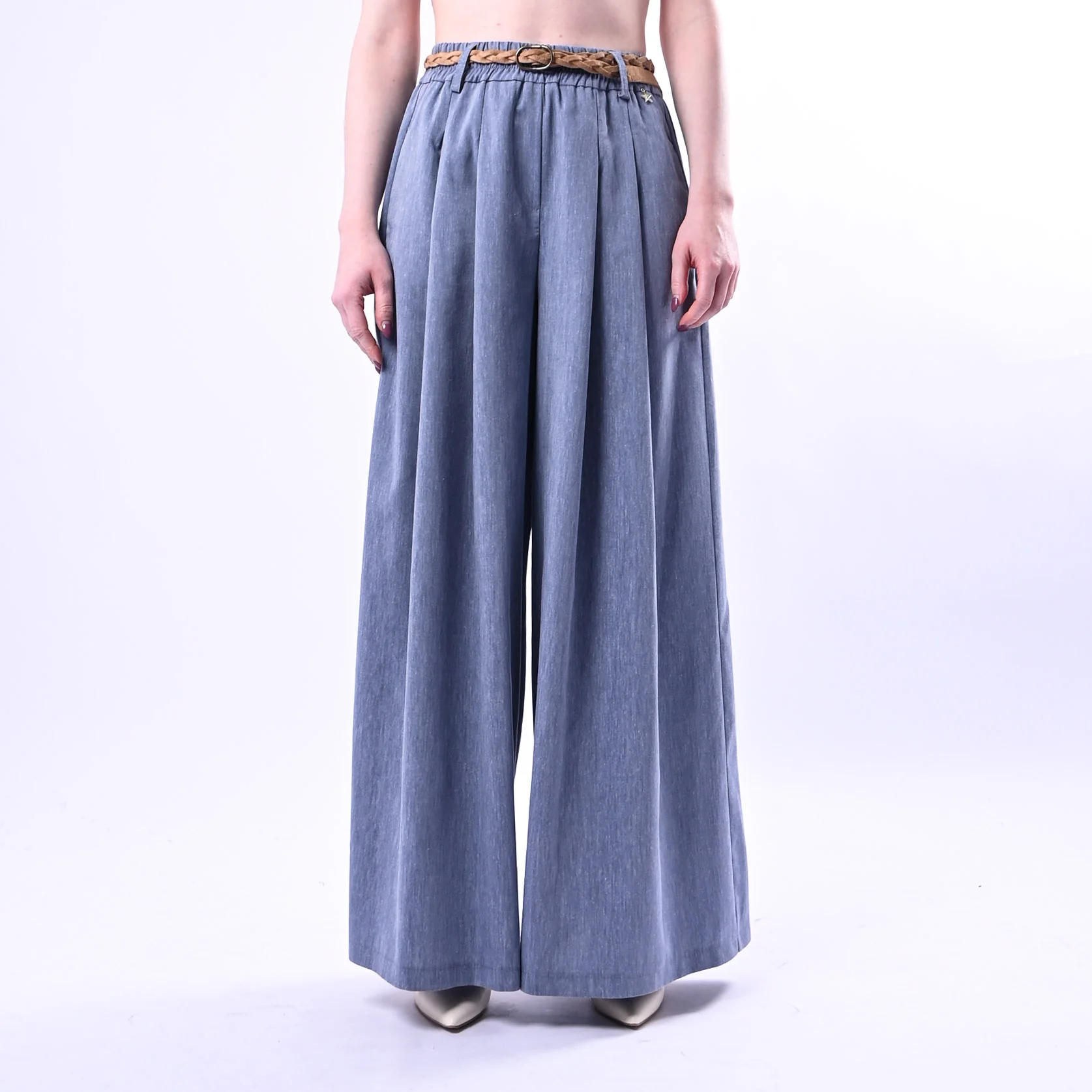 SOUVENIR - PANTALONE FLUIDO AMPIO ART.M39F1459 - MELANGE CELESTE - Image 2