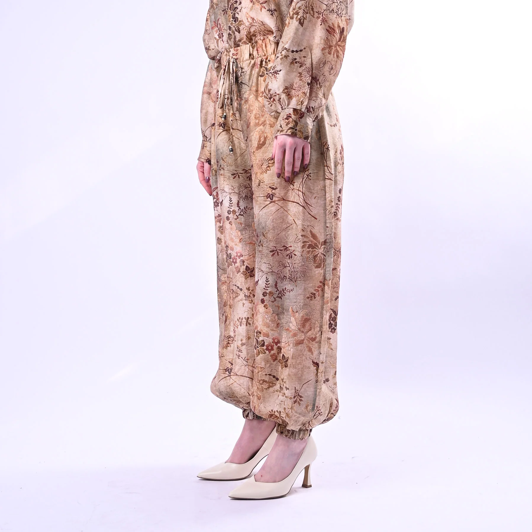 SOUVENIR - PANTALONE IN TENCEL FANTASIA FLOREALE ART.R39B1069 - BEIGE - Image 3