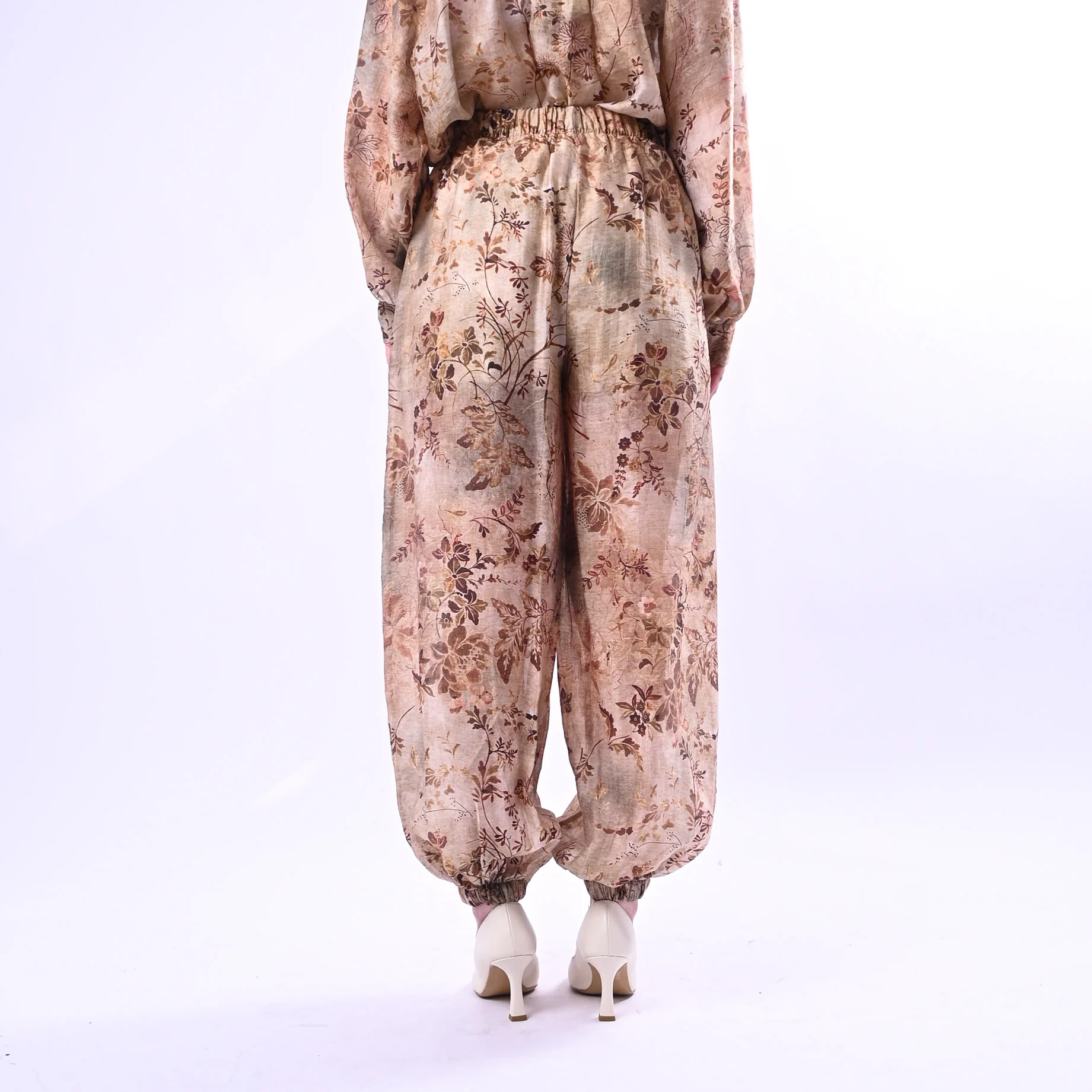 SOUVENIR - PANTALONE IN TENCEL FANTASIA FLOREALE ART.R39B1069 - BEIGE - Image 4