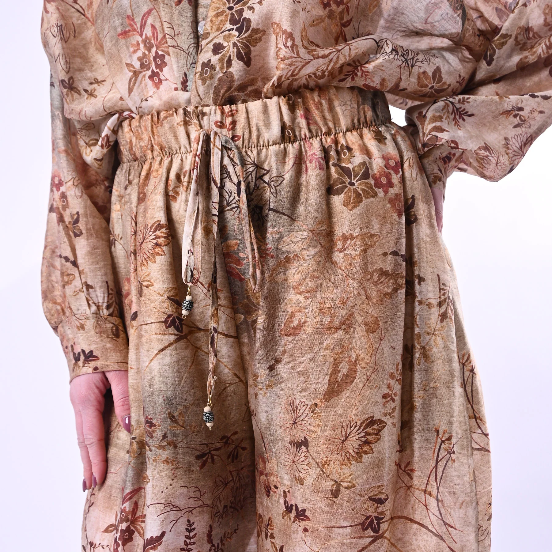 SOUVENIR - PANTALONE IN TENCEL FANTASIA FLOREALE ART.R39B1069 - BEIGE - Image 5