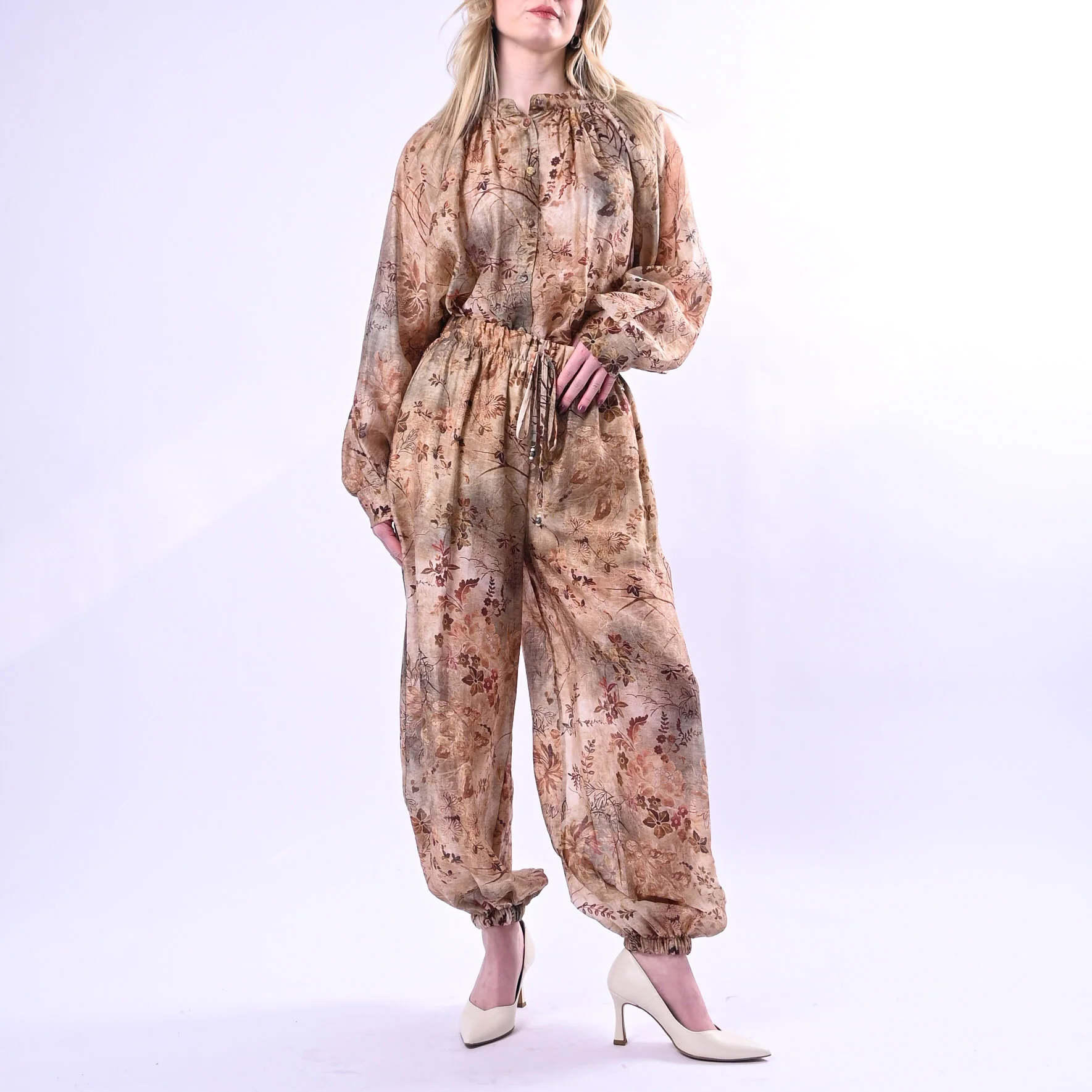 SOUVENIR - PANTALONE IN TENCEL FANTASIA FLOREALE ART.R39B1069 - BEIGE - Image 6