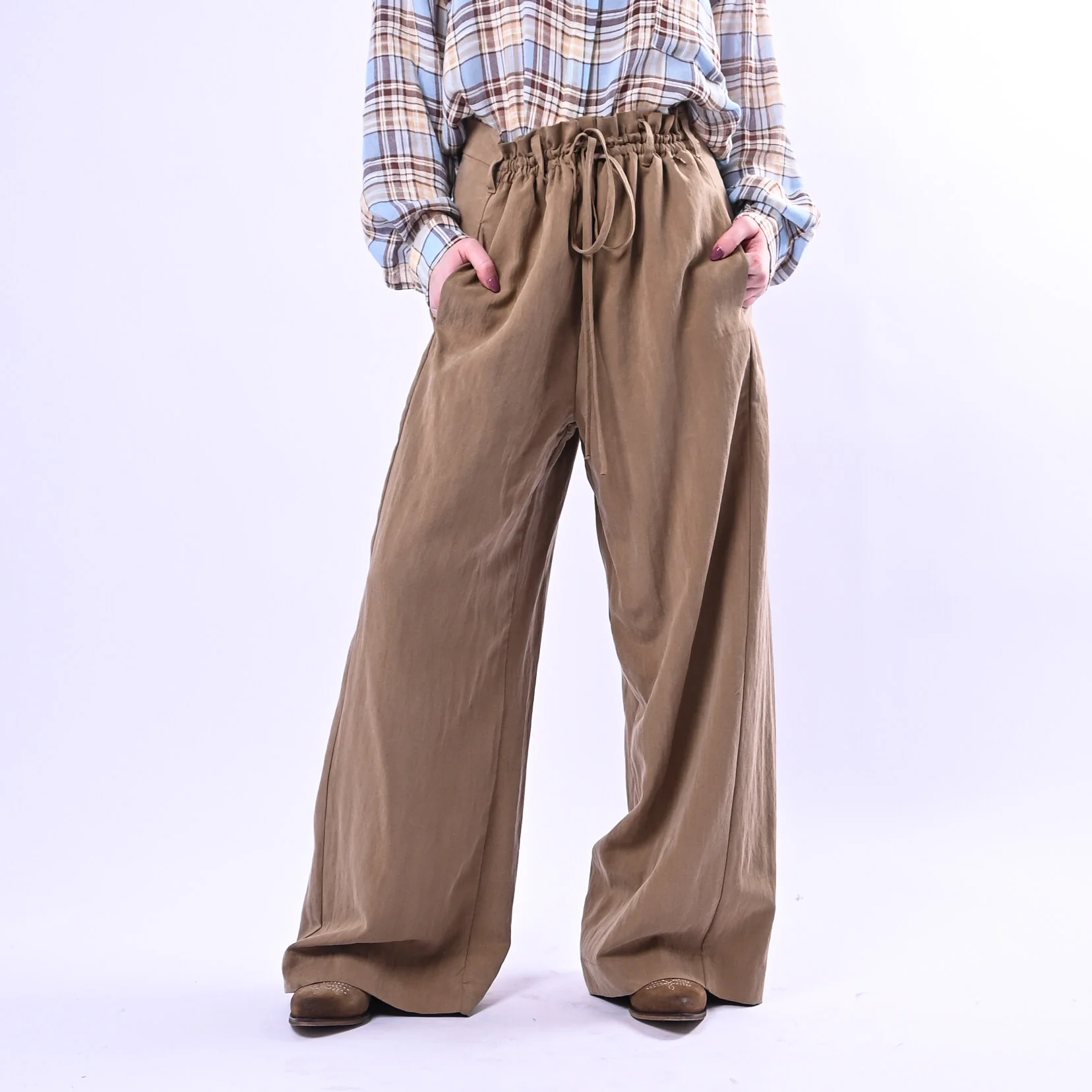 SOUVENIR - PANTALONE PALAZZO IN LYOCELL ART.M39F1074 - CAMMELLO